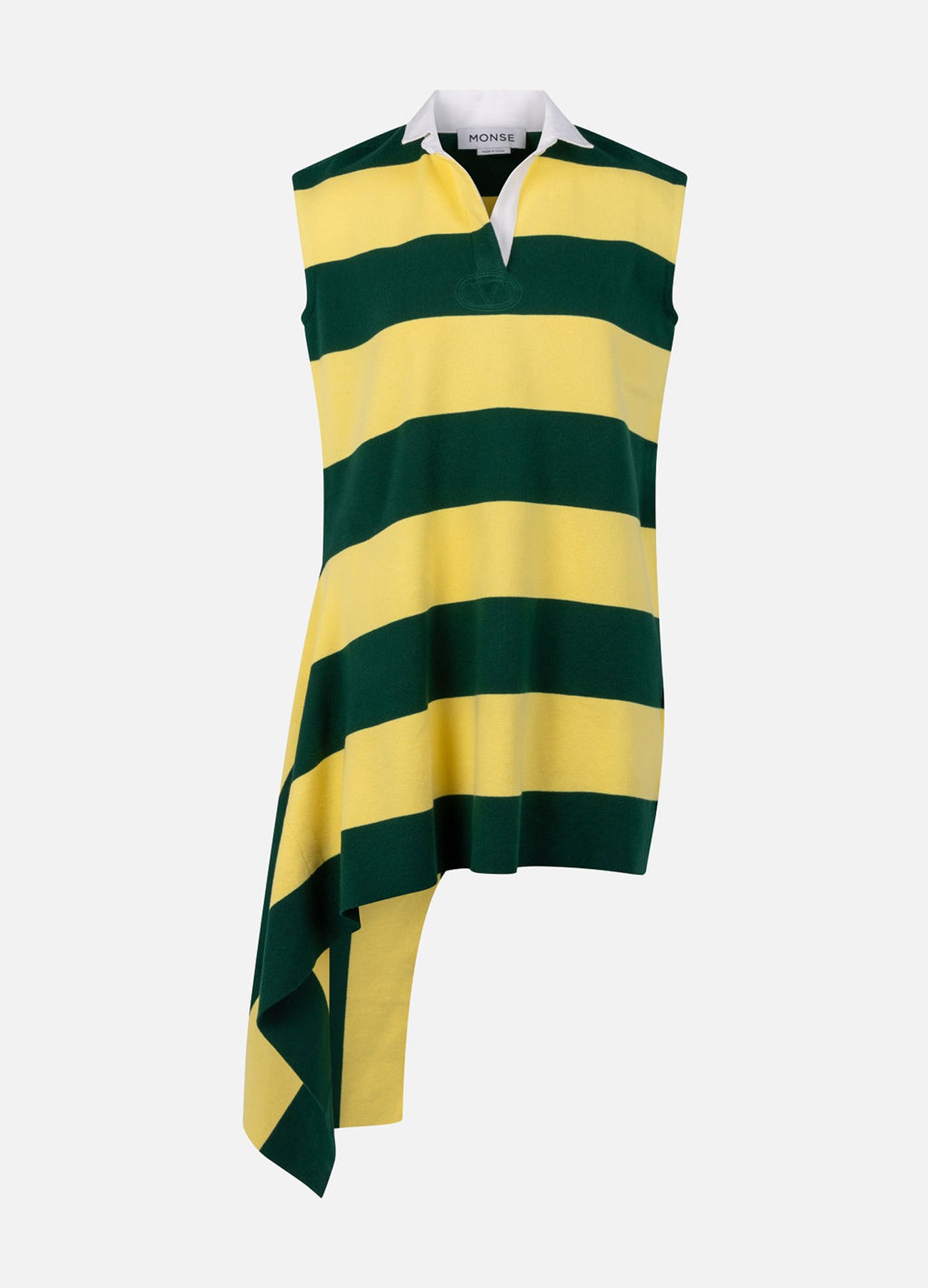 MONSE Striped Cascade Half Placket Knitted Mini Dress in eden stripe flat front