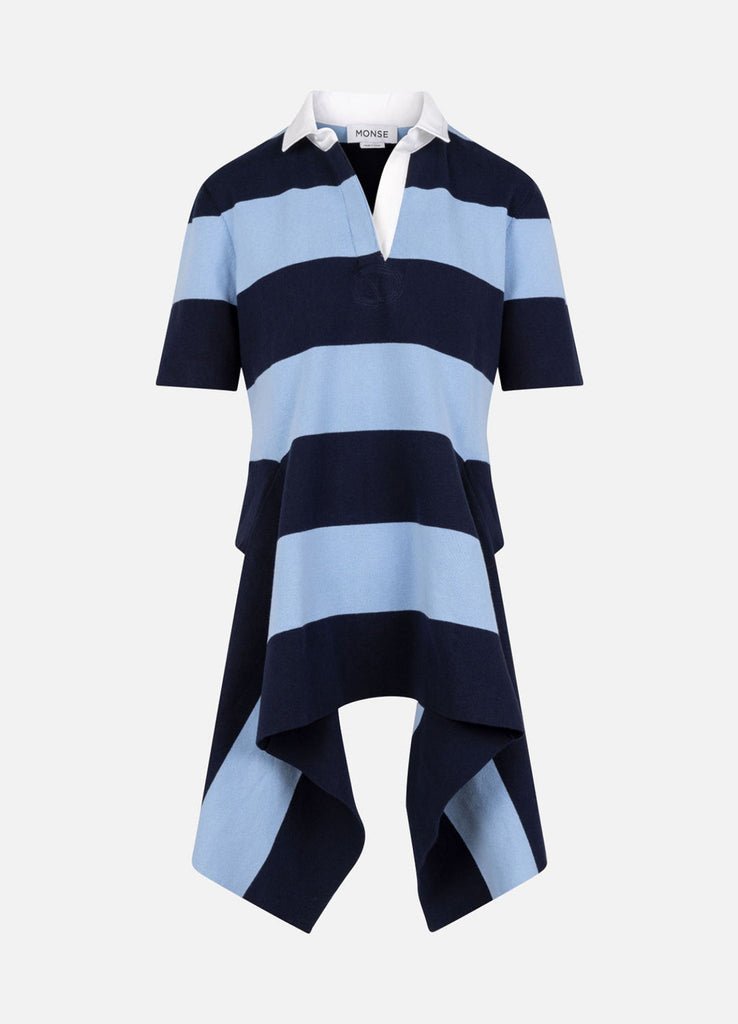 Striped Cascade Half Placket Knitted Top in Navy Stripe Striped Cascade Half Placket Knitted Top in Navy Stripe
