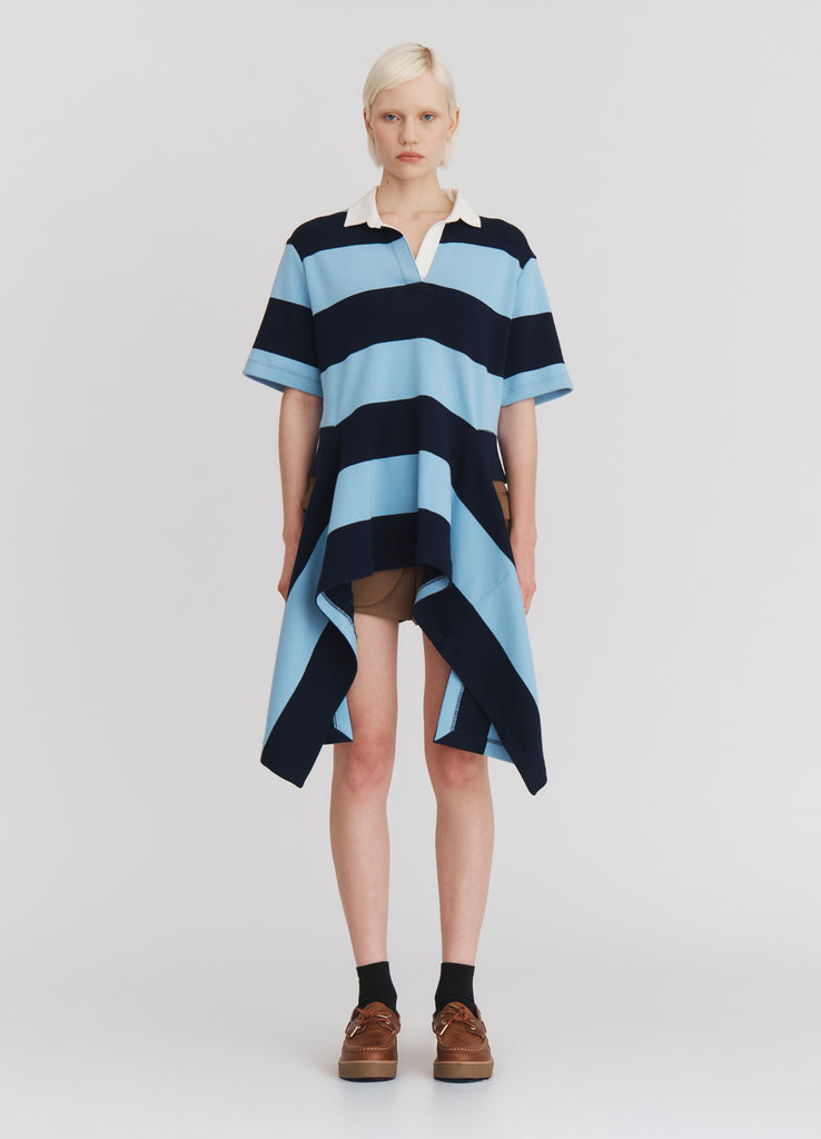 Striped Cascade Half Placket Knitted Top in Navy Stripe