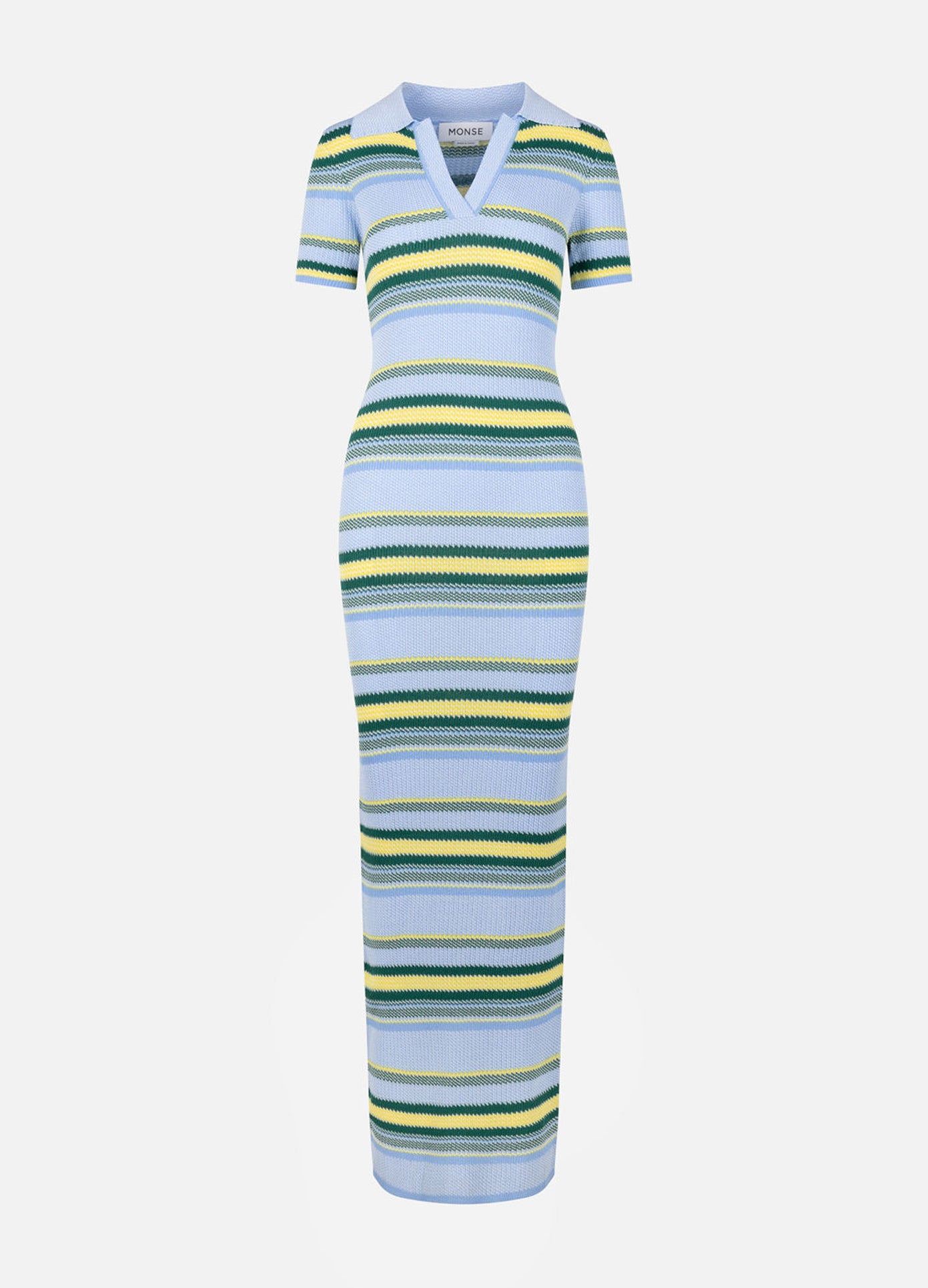 MONSE Striped Jacquard Maxi Dress in Blue Stripe flat front