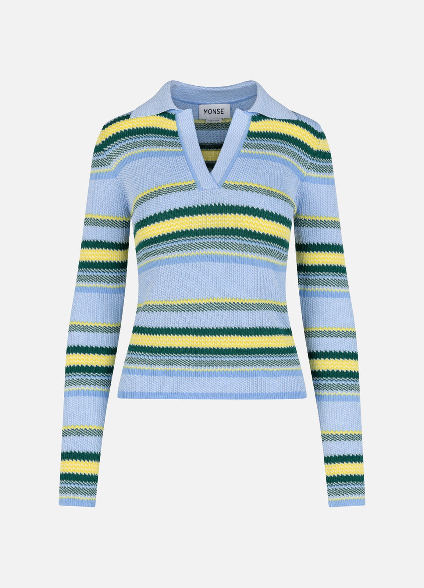 MONSE Striped Jacquard Top in blue stripe flat front
