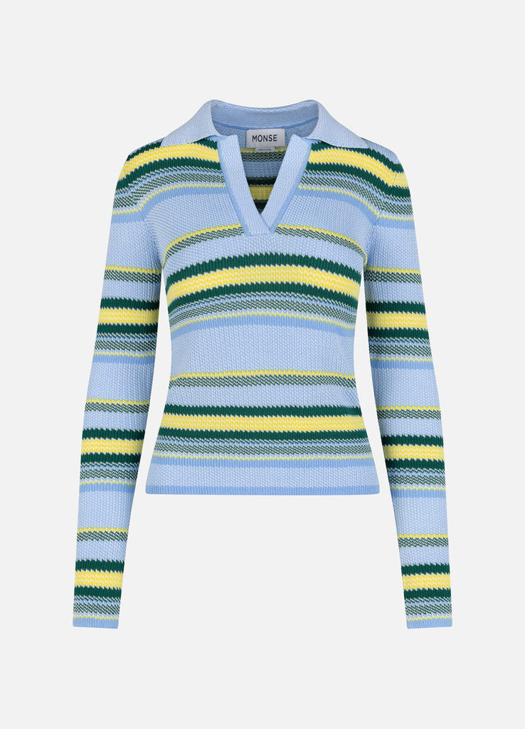 トップス Stripe Jacquard Open-Collar Shirt - blue Stripe Jacquard Open-Collar Shirt - blue - Mame Kurogouchi