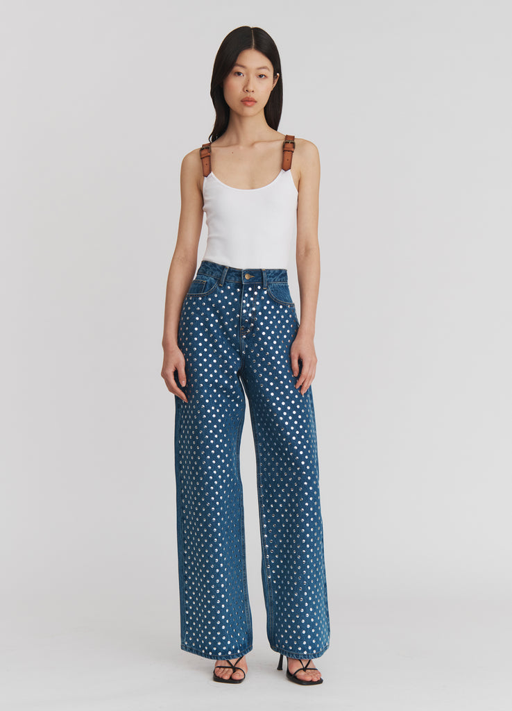 ★AAKAM★ Multi Studded Denim Pants Studded Denim in Indigo