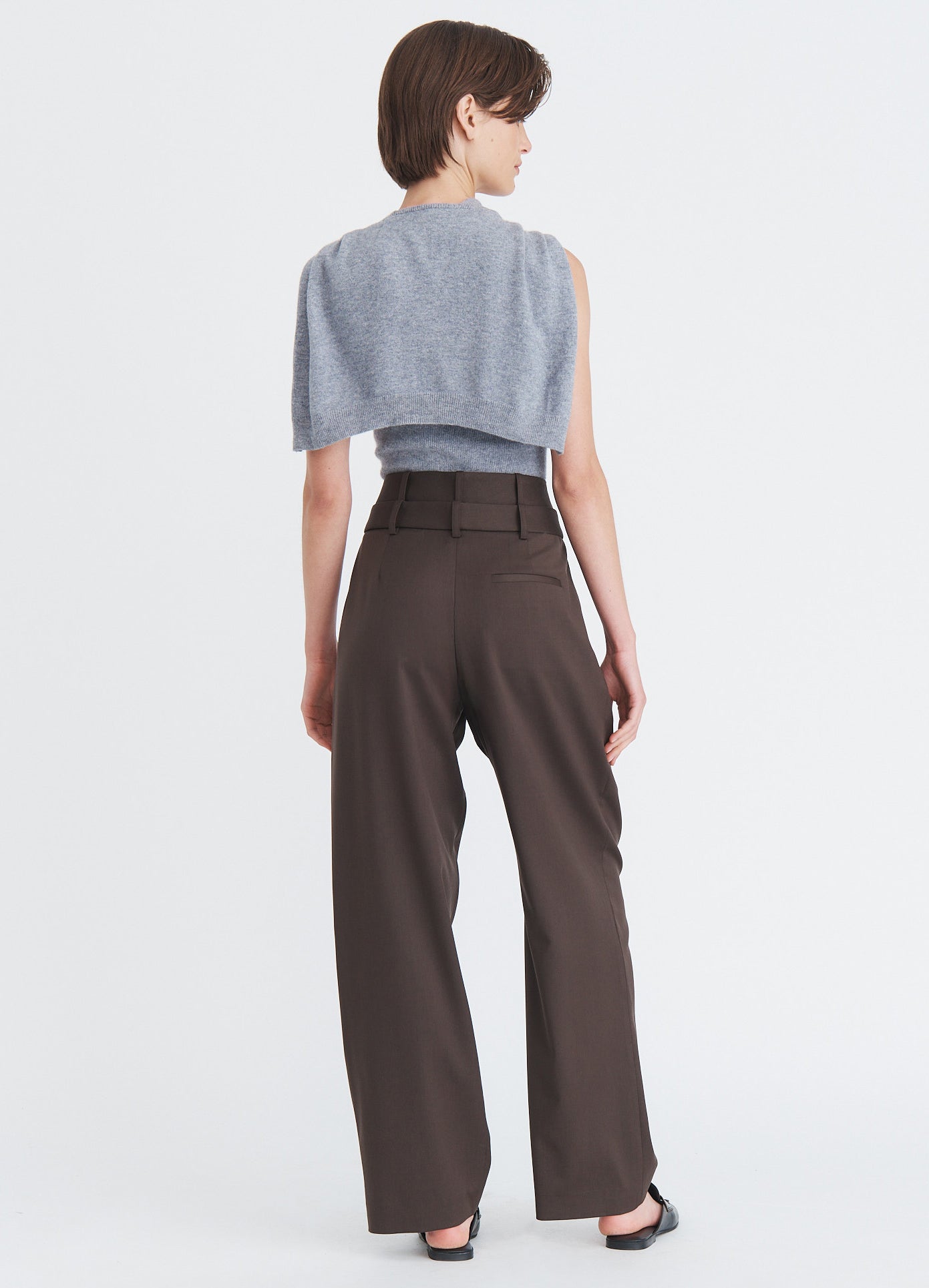 MONSE Tie Scarf Knitted Cami in grey on model full back view