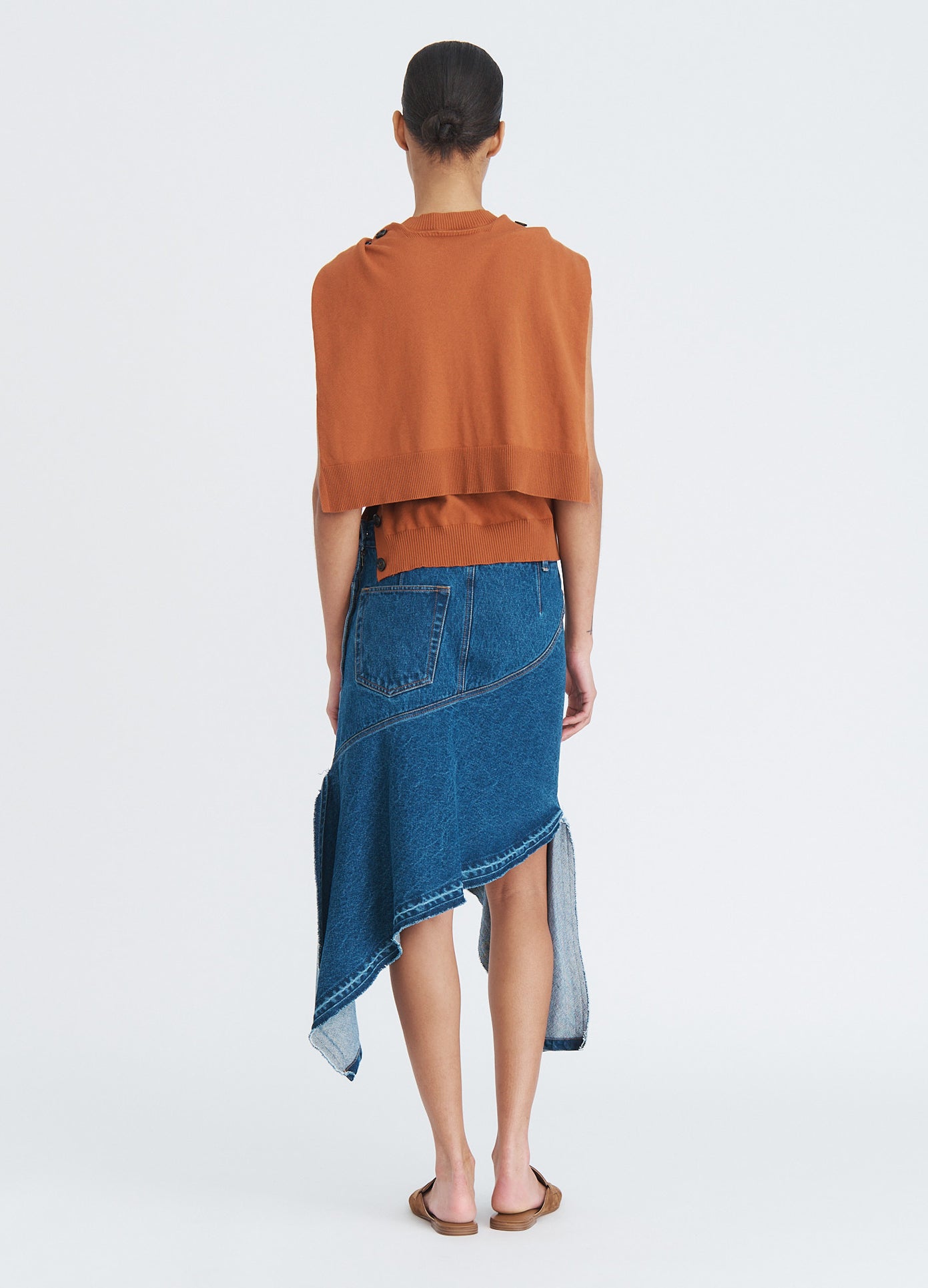 MONSE Tie Scarf Sleeveless Knit in umber on model full back view