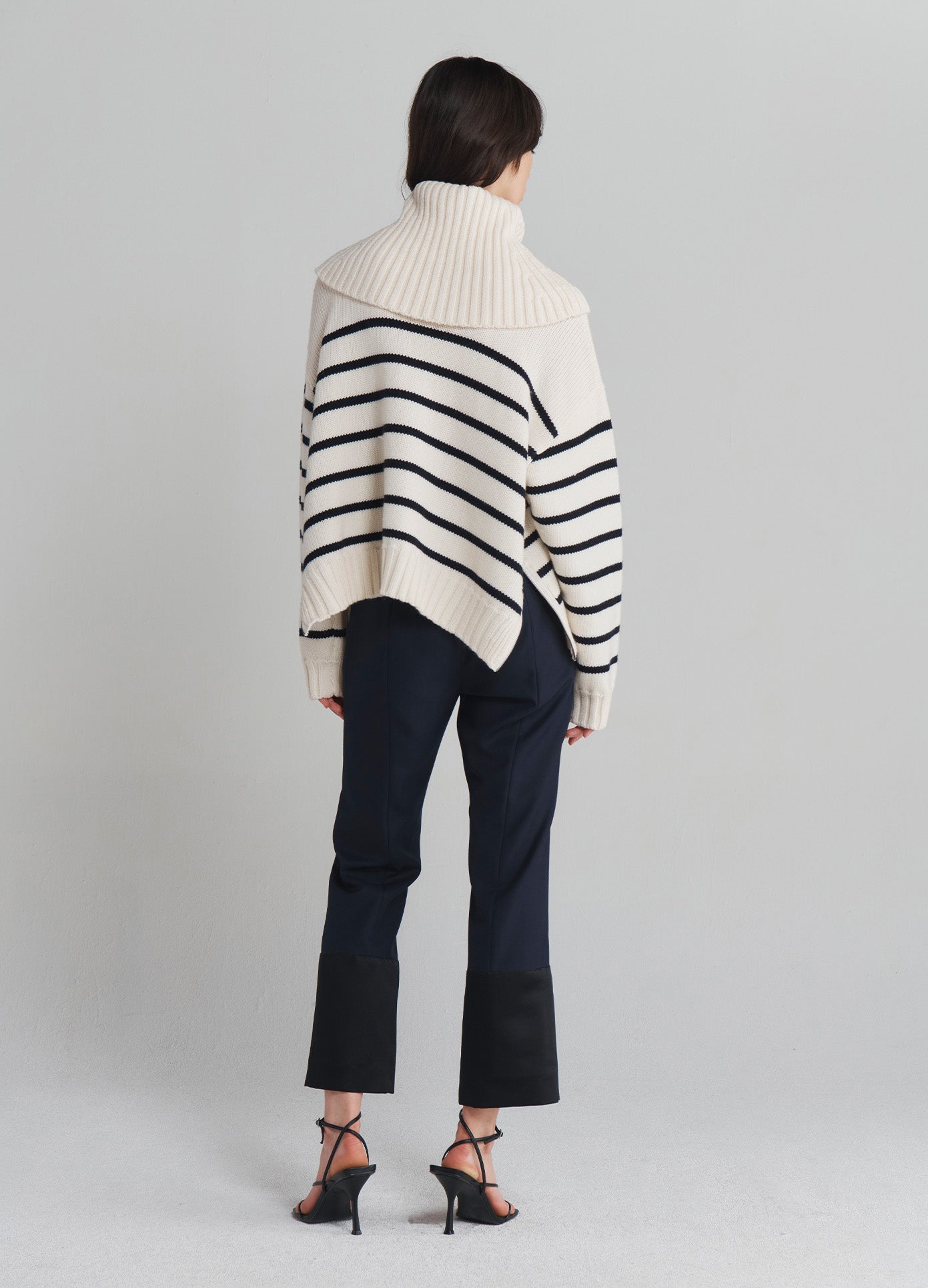 MONSE Turtleneck Striped Sweater in Ivory on model full back view