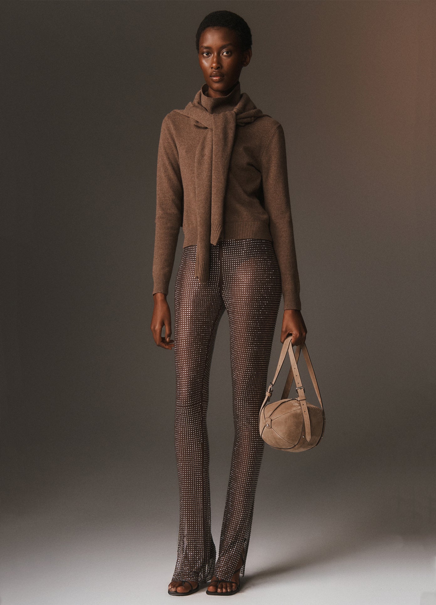MONSE Turtleneck With Scarf in teak on model lookbook image
