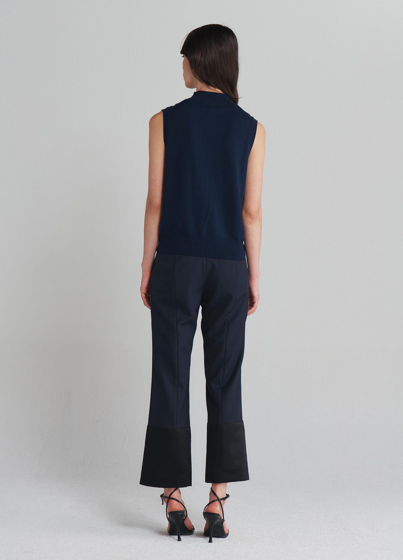 MONSE Tuxedo Cuff Trousers in Navy on model full back view