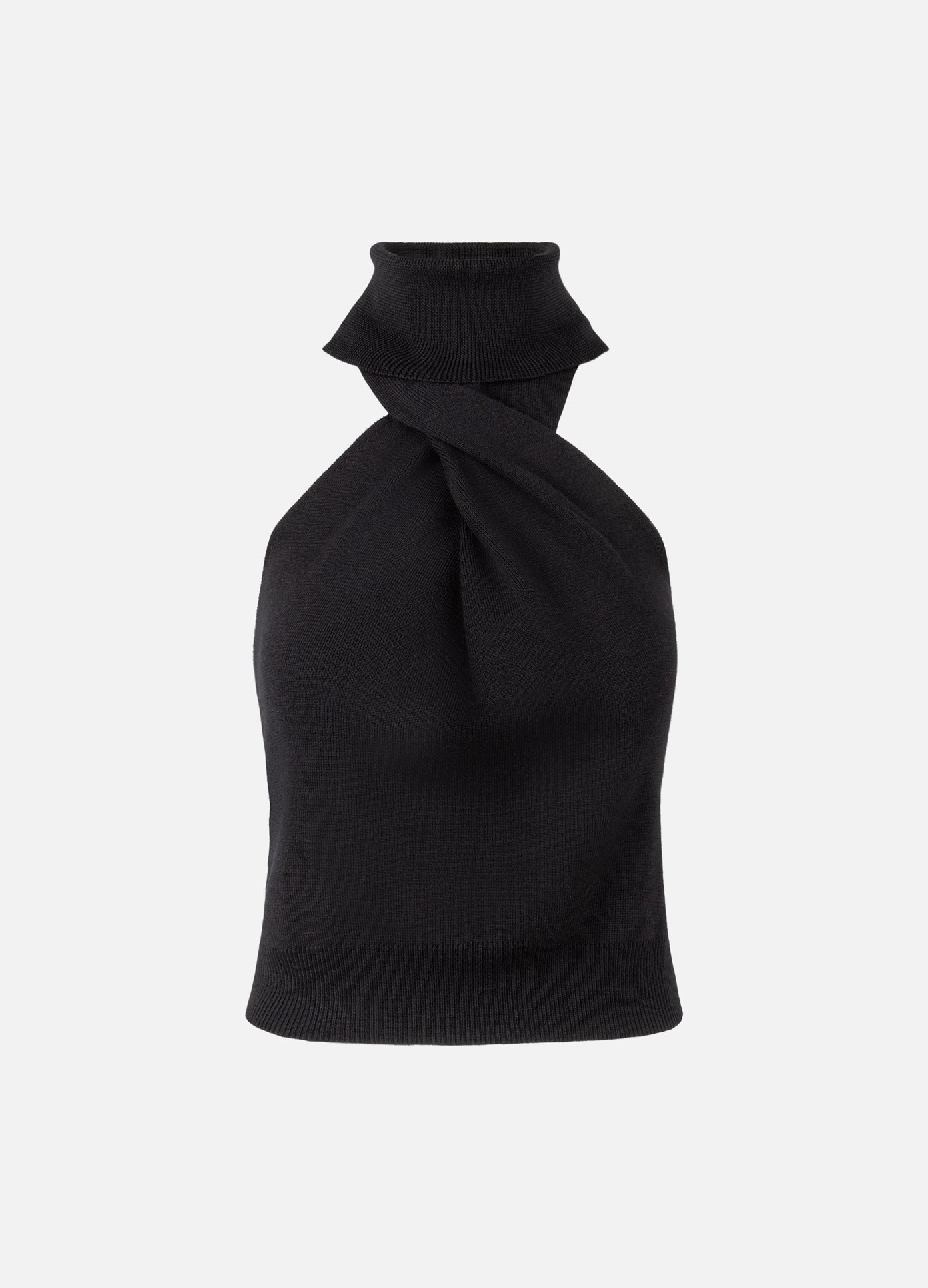 MONSE Twist Front Roll Neck Knit Top in black flat front