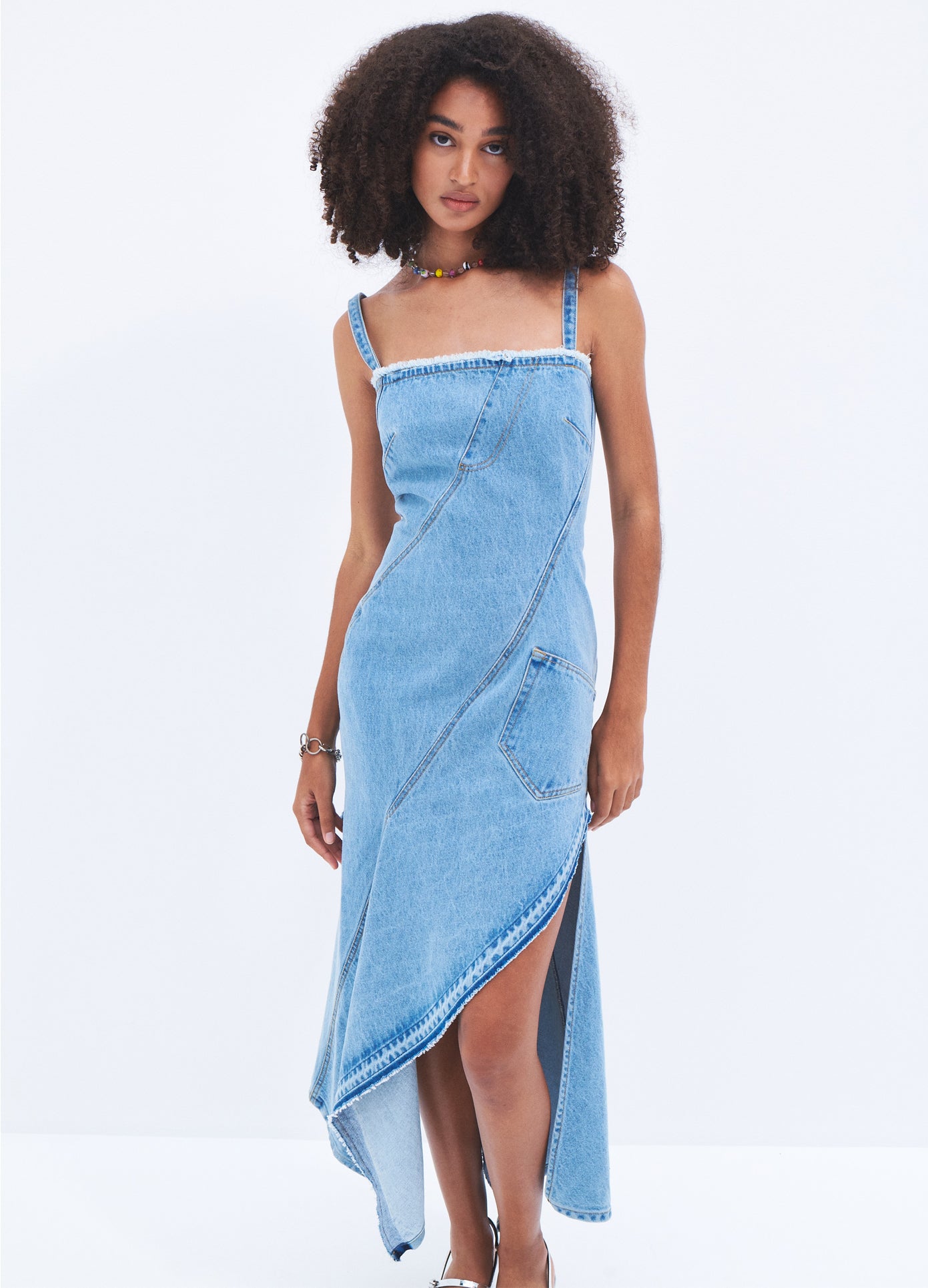 MONSE Twisted Denim Dress in Indigo on model front view