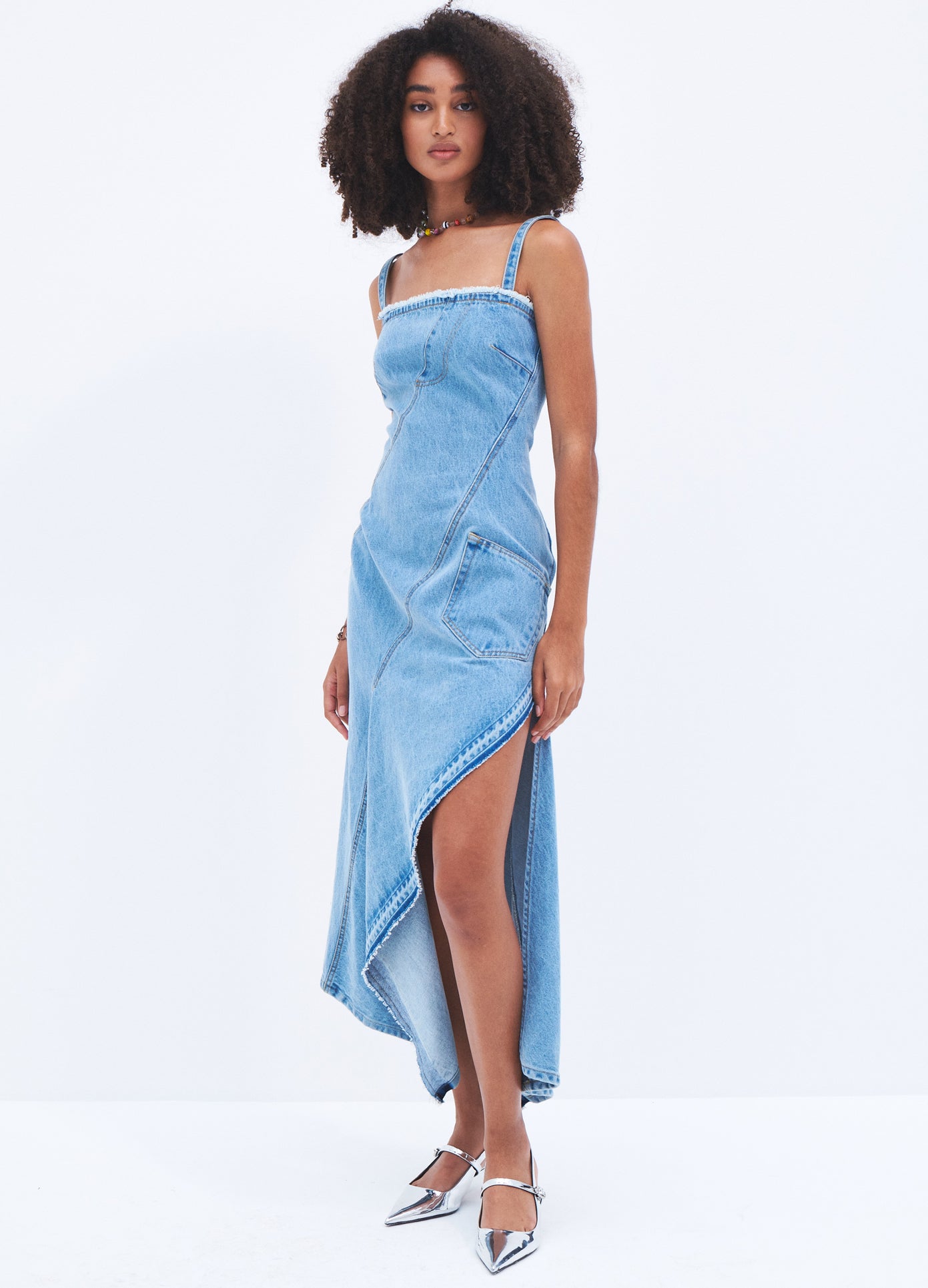 MONSE Twisted Denim Dress in Indigo on model full front view