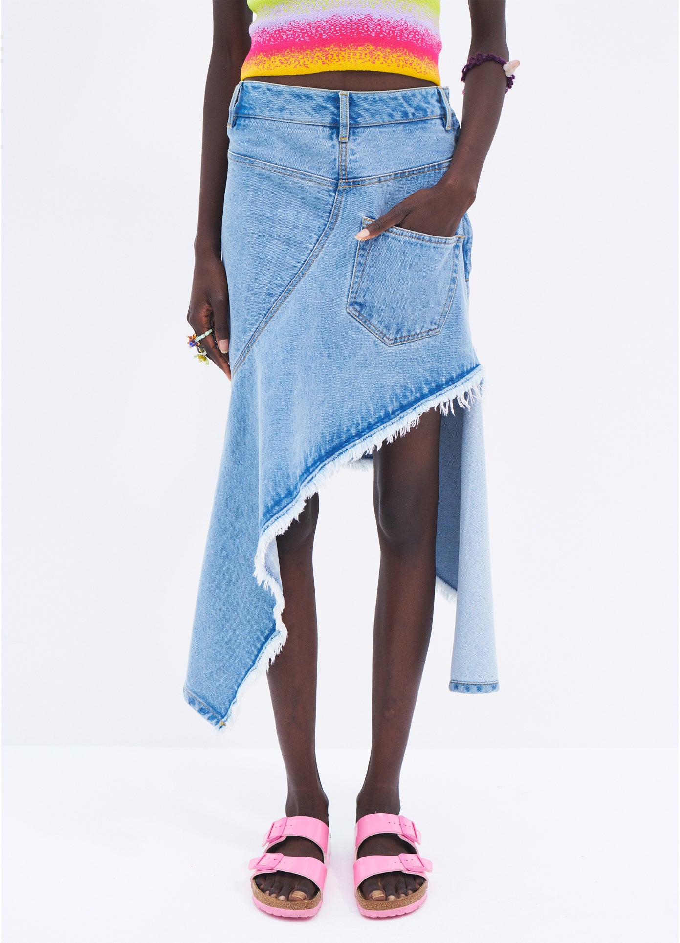 MONSE Twisted Denim Skirt in Indigo on model front view