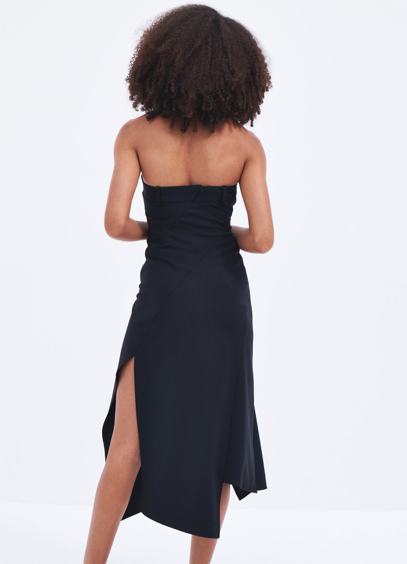 MONSE Twisted Strapless Dress in Black on model back view