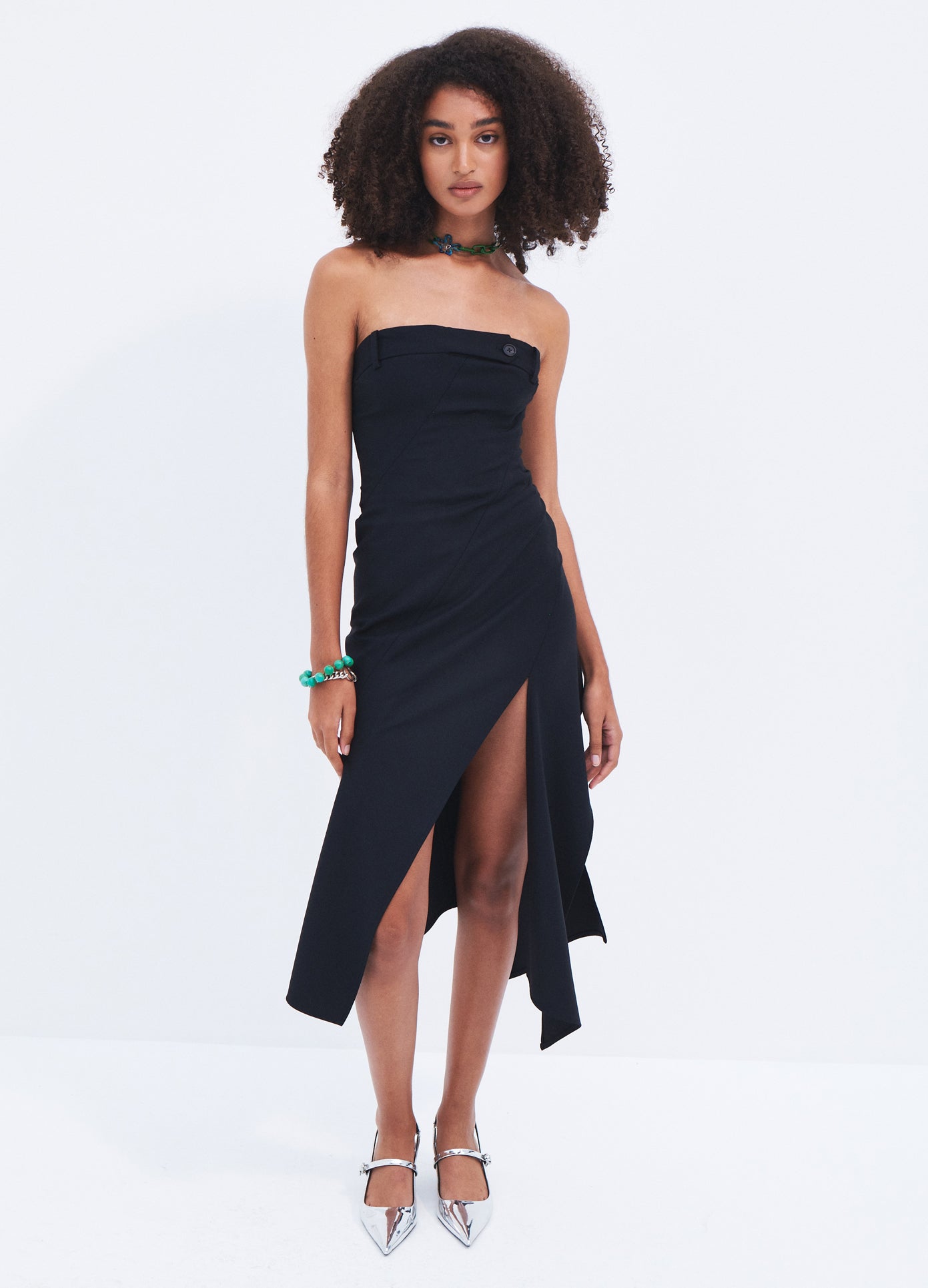 MONSE Twisted Strapless Dress in Black on model full front view