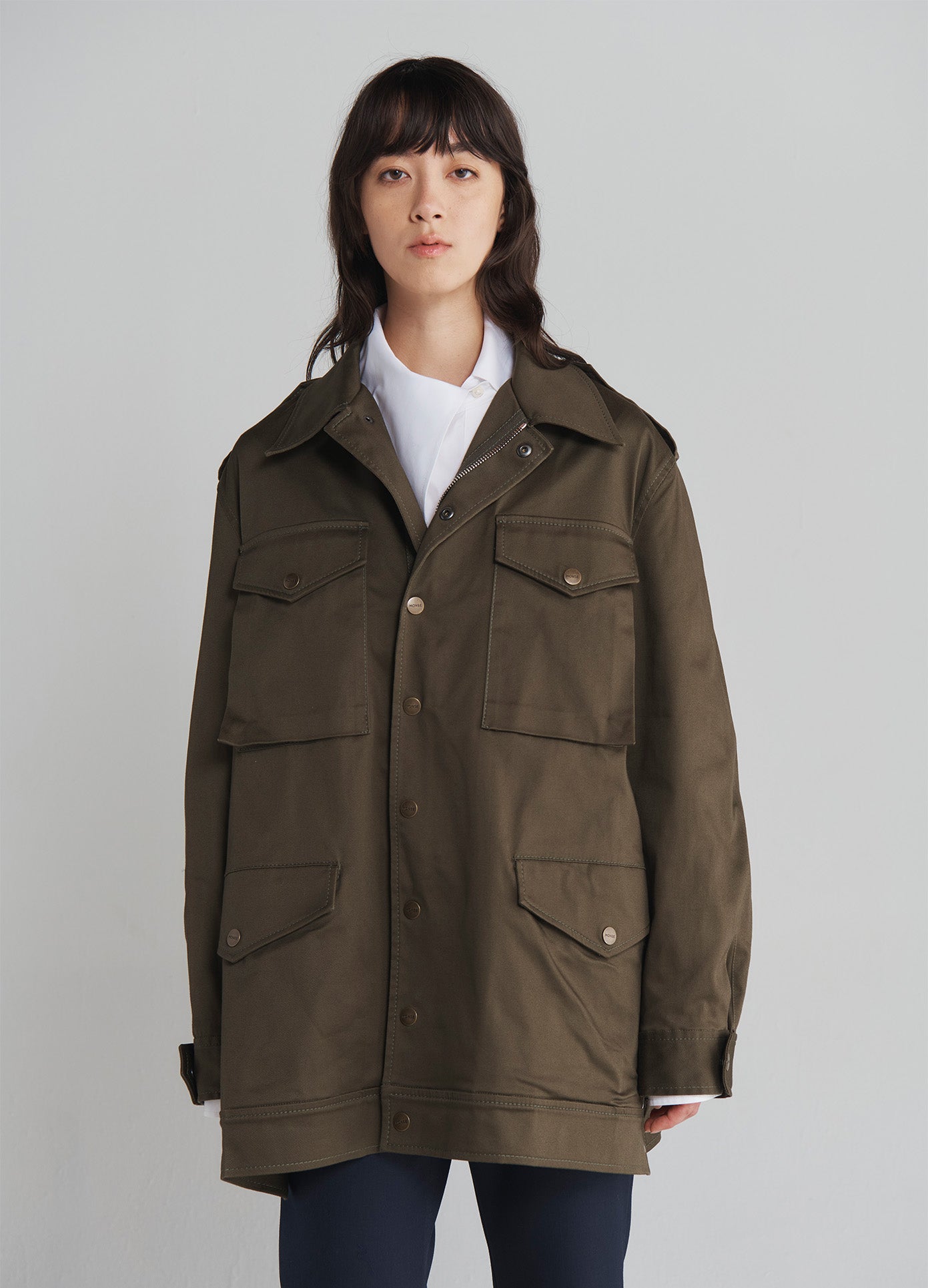 MONSE Utility Jacket in Olive on model front view