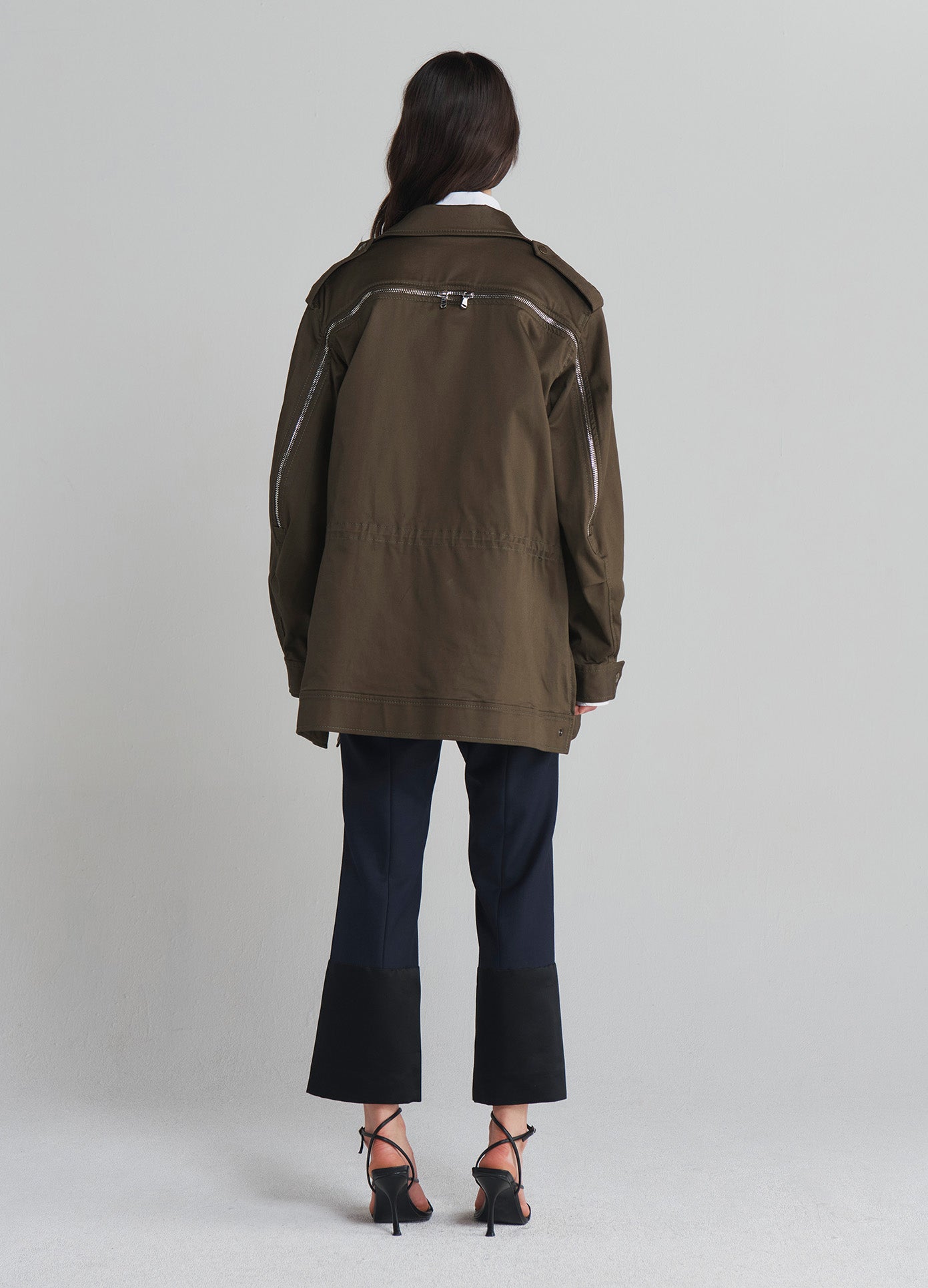 MONSE Utility Jacket in Olive on model full back view