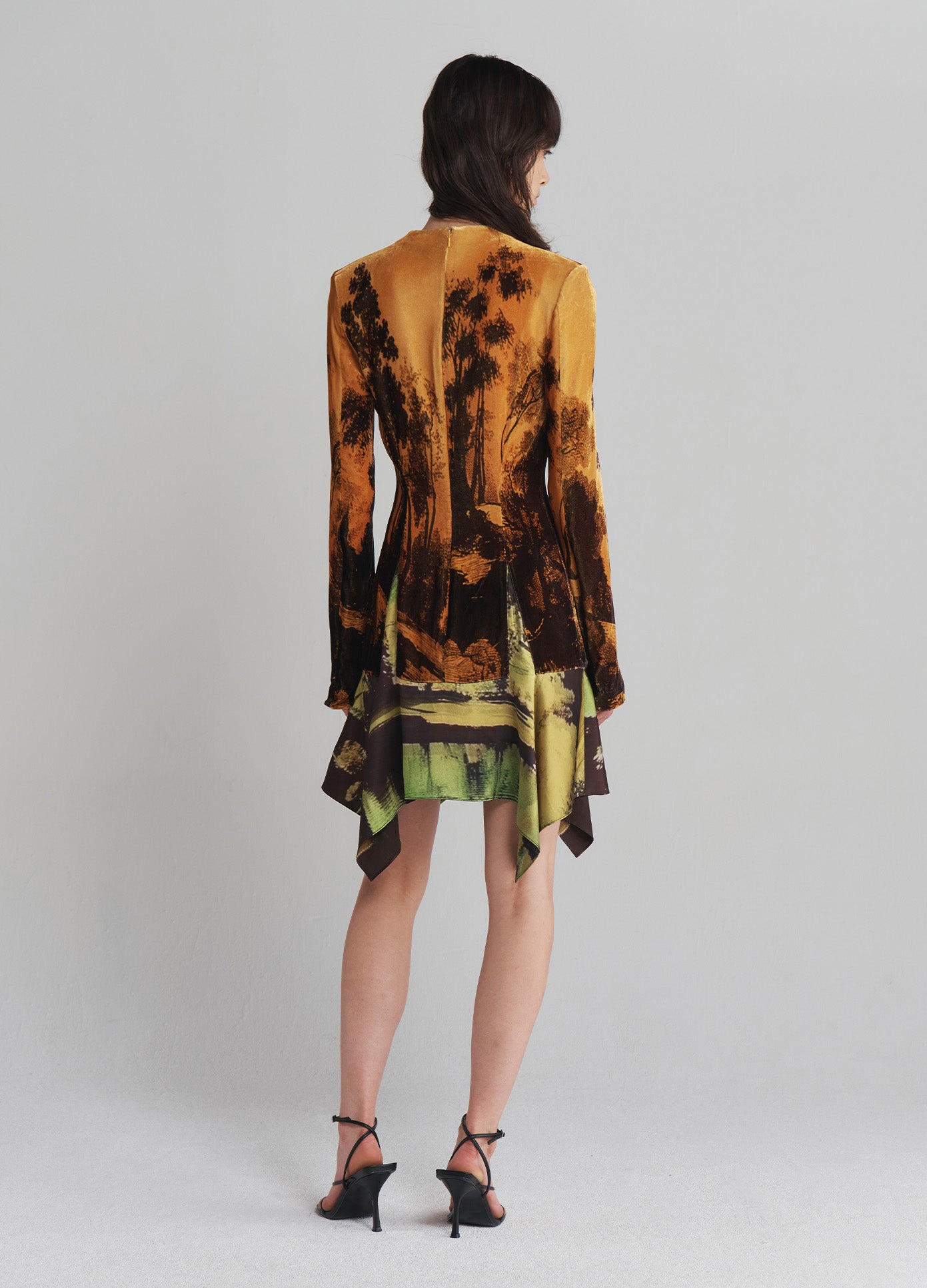 MONSE Velvet Mock Turtleneck Dress in Multi on model full back view