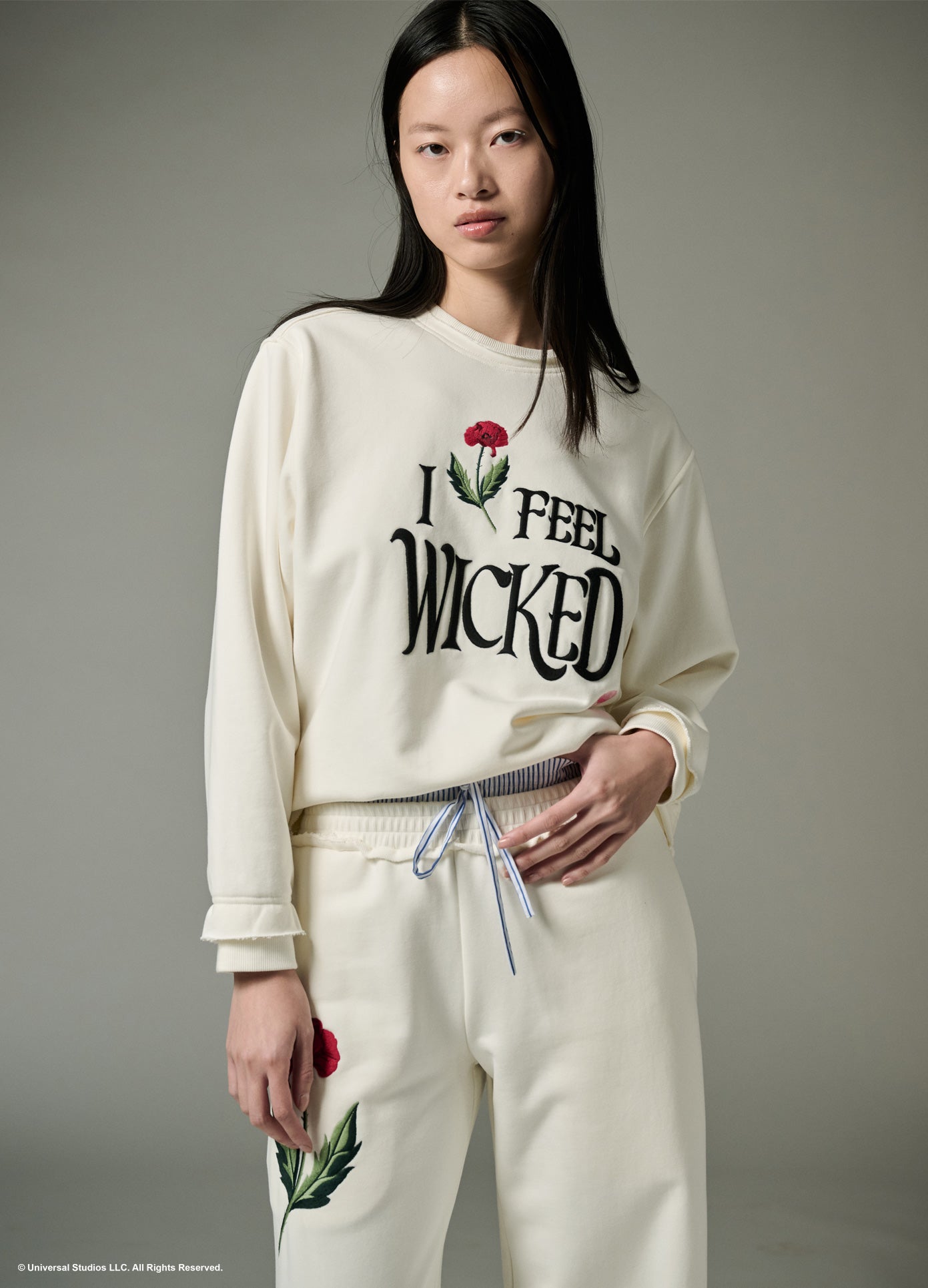 MONSE x Wicked Collaboration I Feel Wicked Sweatpant in ivory on model front view