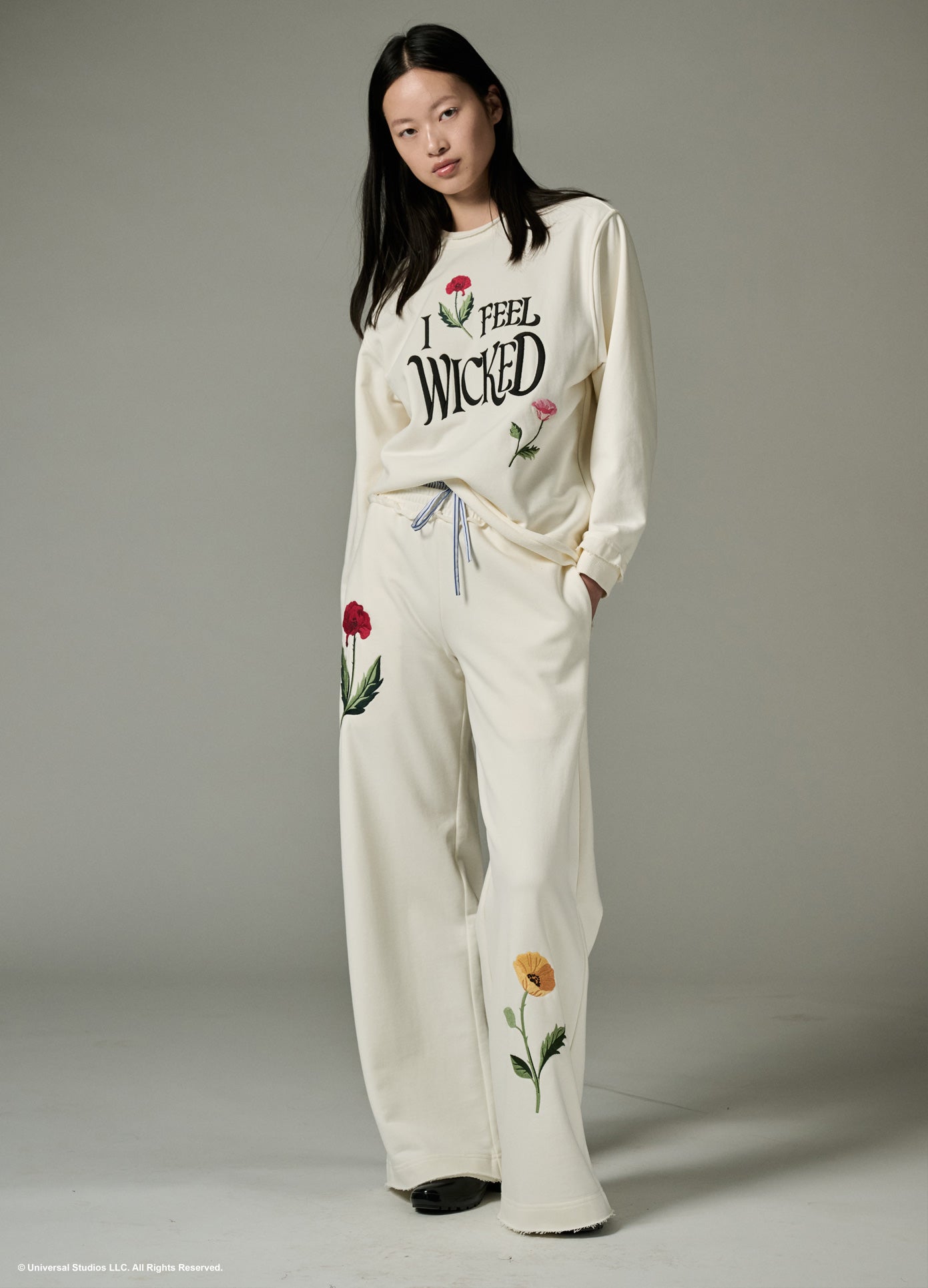 MONSE x Wicked Collaboration I Feel Wicked Sweatpant in ivory on model full front view