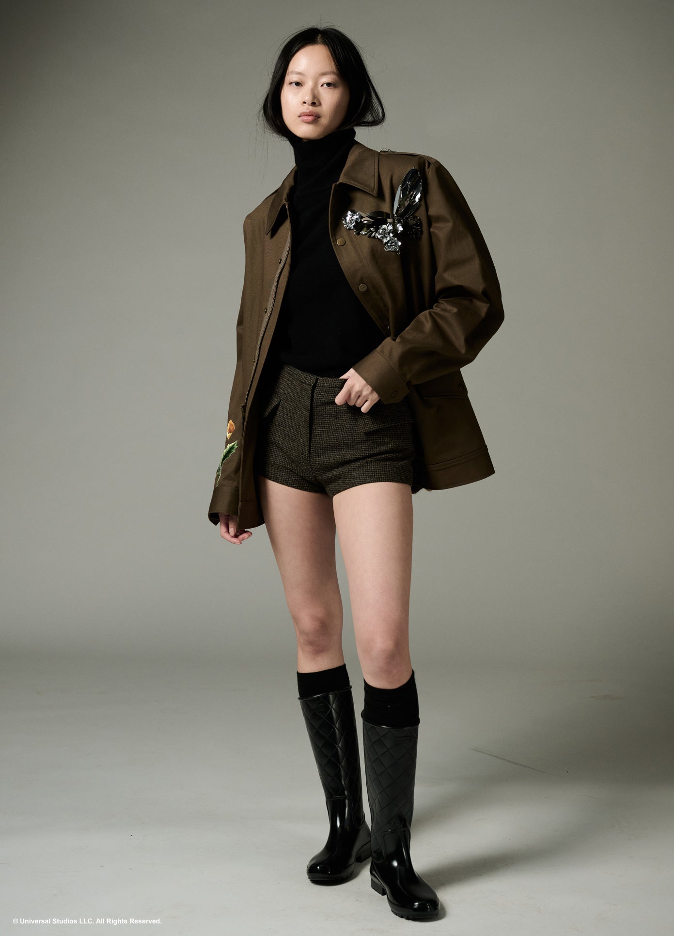 MONSE x Wicked Collaboration The Alchemy Jacket in olive on model full front view