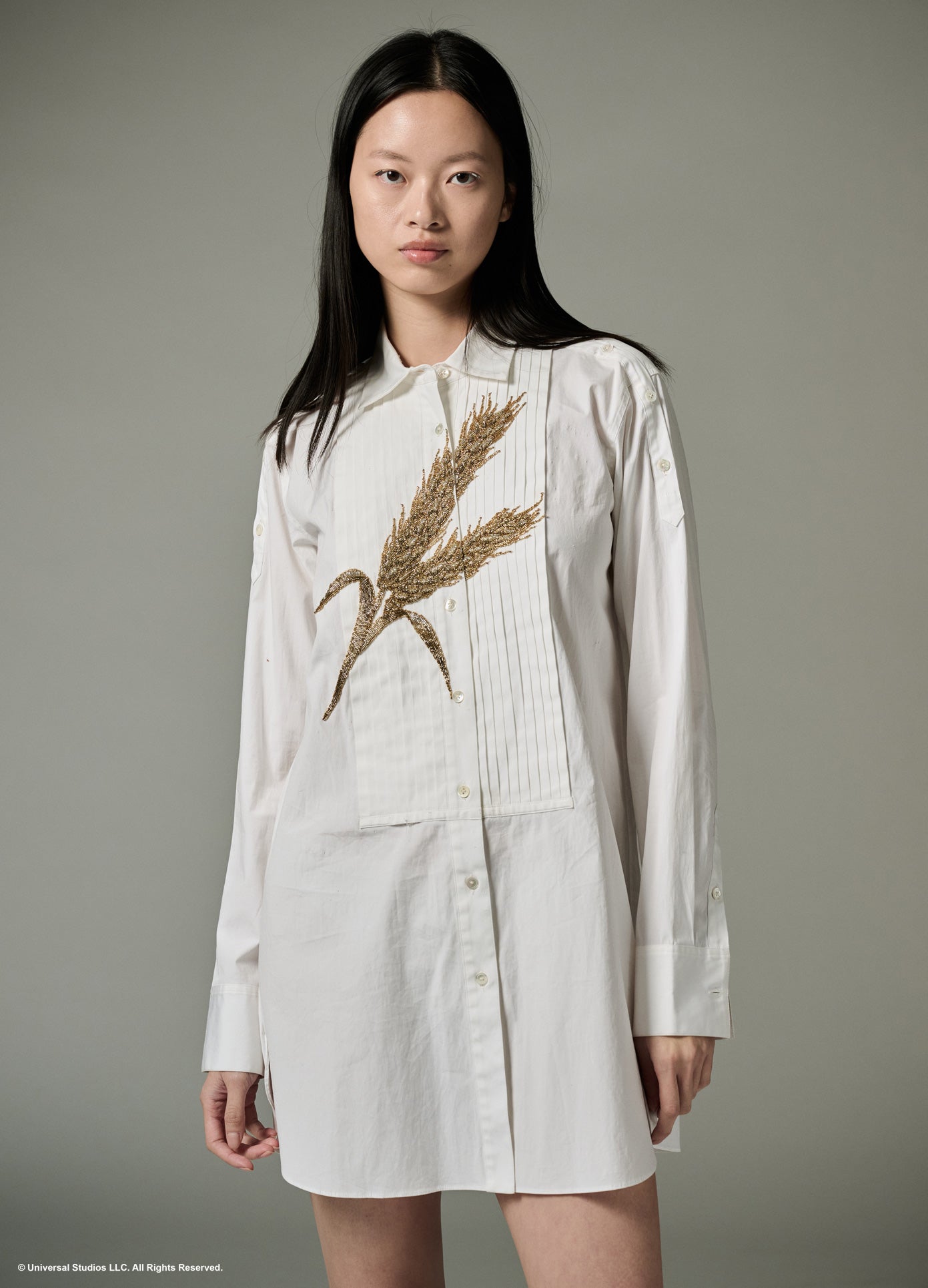 MONSE x Wicked Collaboration The Field of Gold Dress in white on model front view