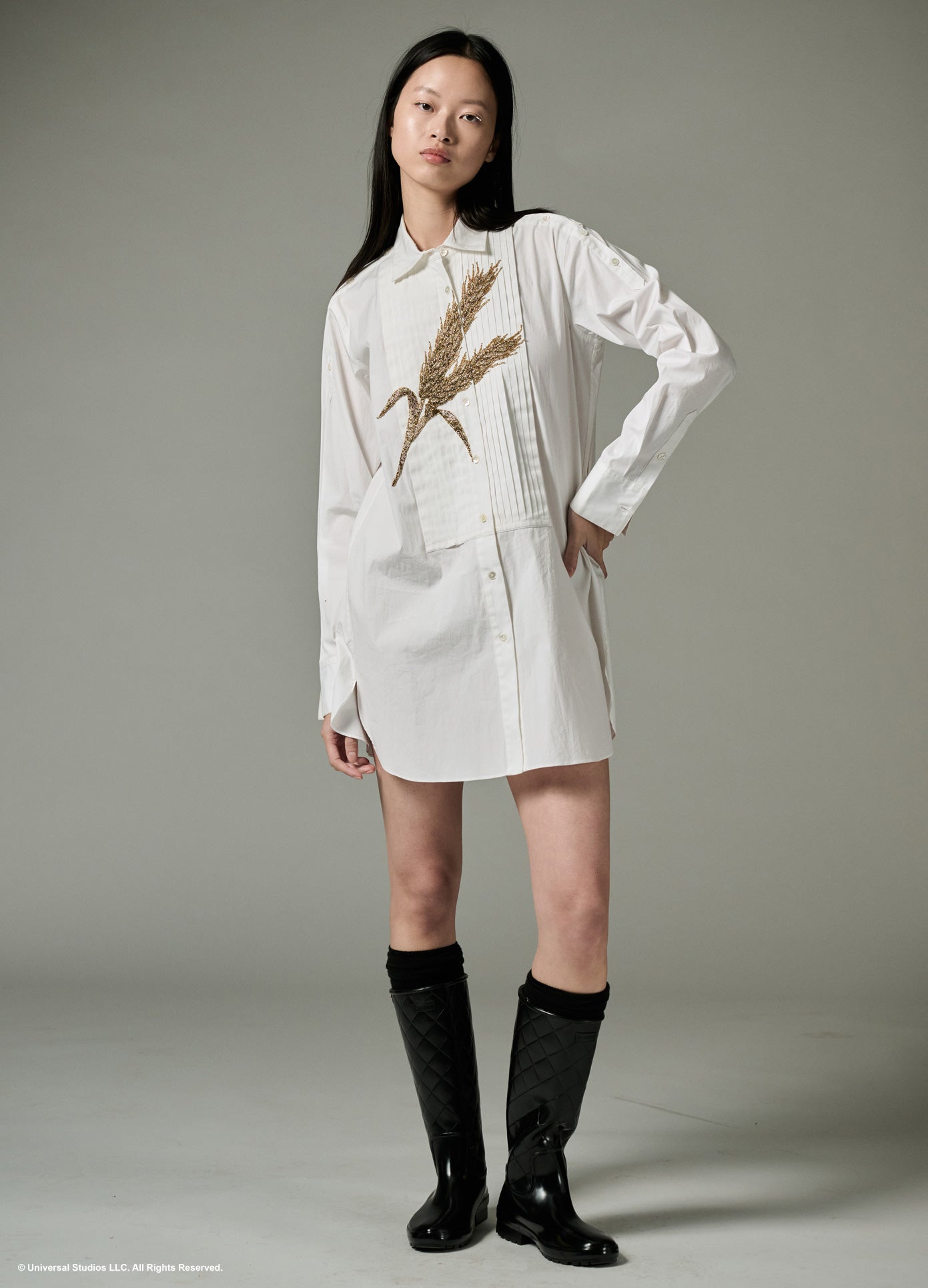 MONSE x Wicked Collaboration The Field of Gold Dress in white on model full front view