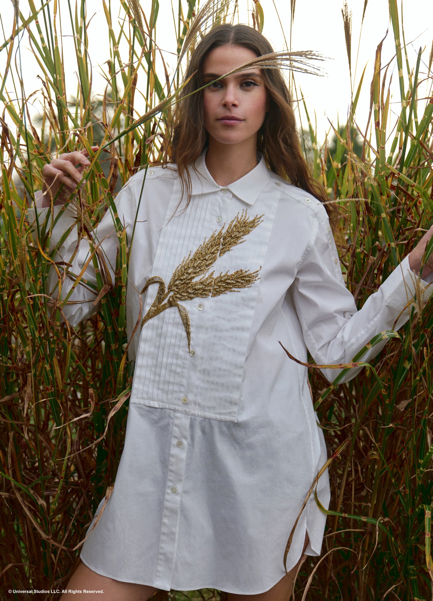 MONSE x Wicked Collaboration The Field of Gold Dress in white on model lifestyle image front view