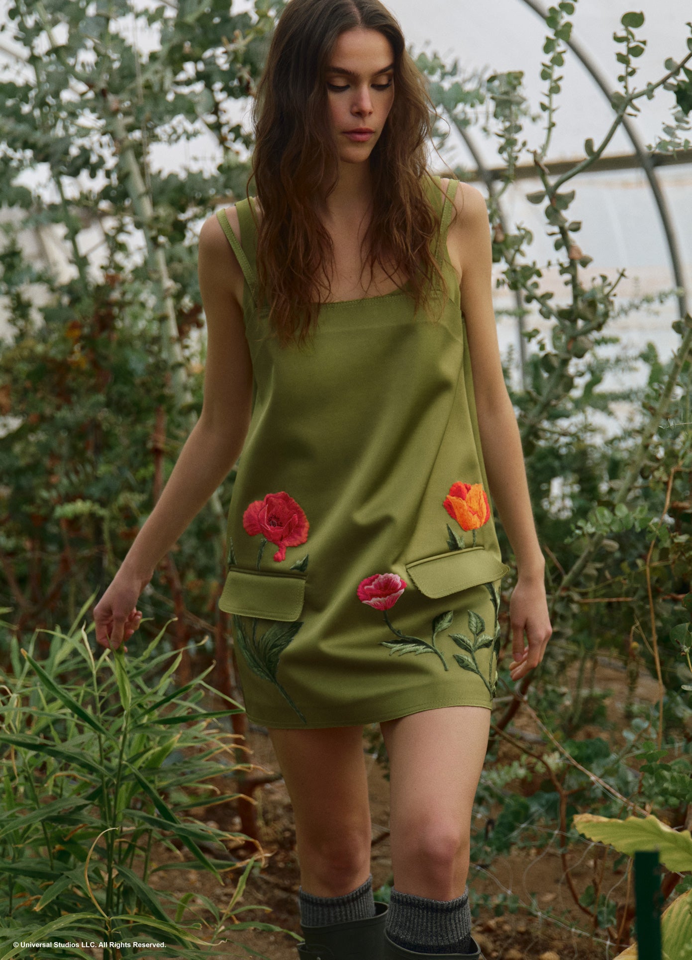 MONSE x Wicked Collaboration The Poppy Dress in olive on model lifestyle image