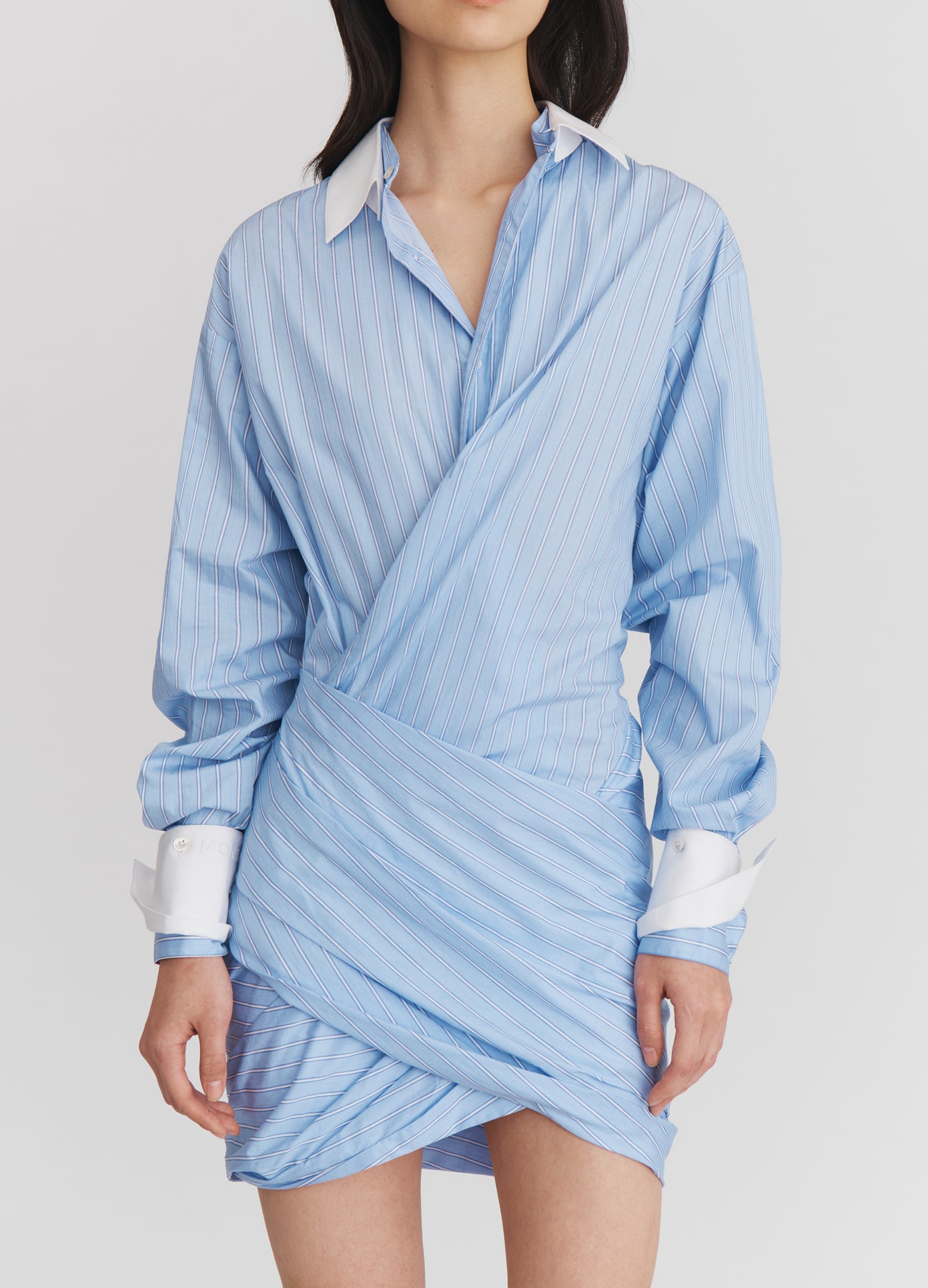 Wrap Shirt Dress in Oxford Blue and White MONSE Wrap Shirt Dress in Oxford Blue and White MONSE