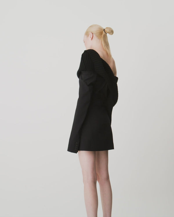 MONSE Off the Shoulder Knit Collar Dress in Black video