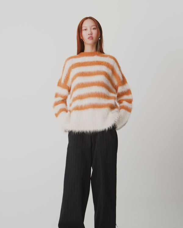 MONSE Striped Alpaca Sweater in White and Orange video