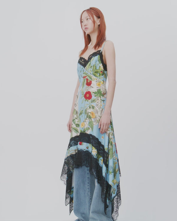 MONSE Floral Skeleton Print Slip Dress in Blue Multi video