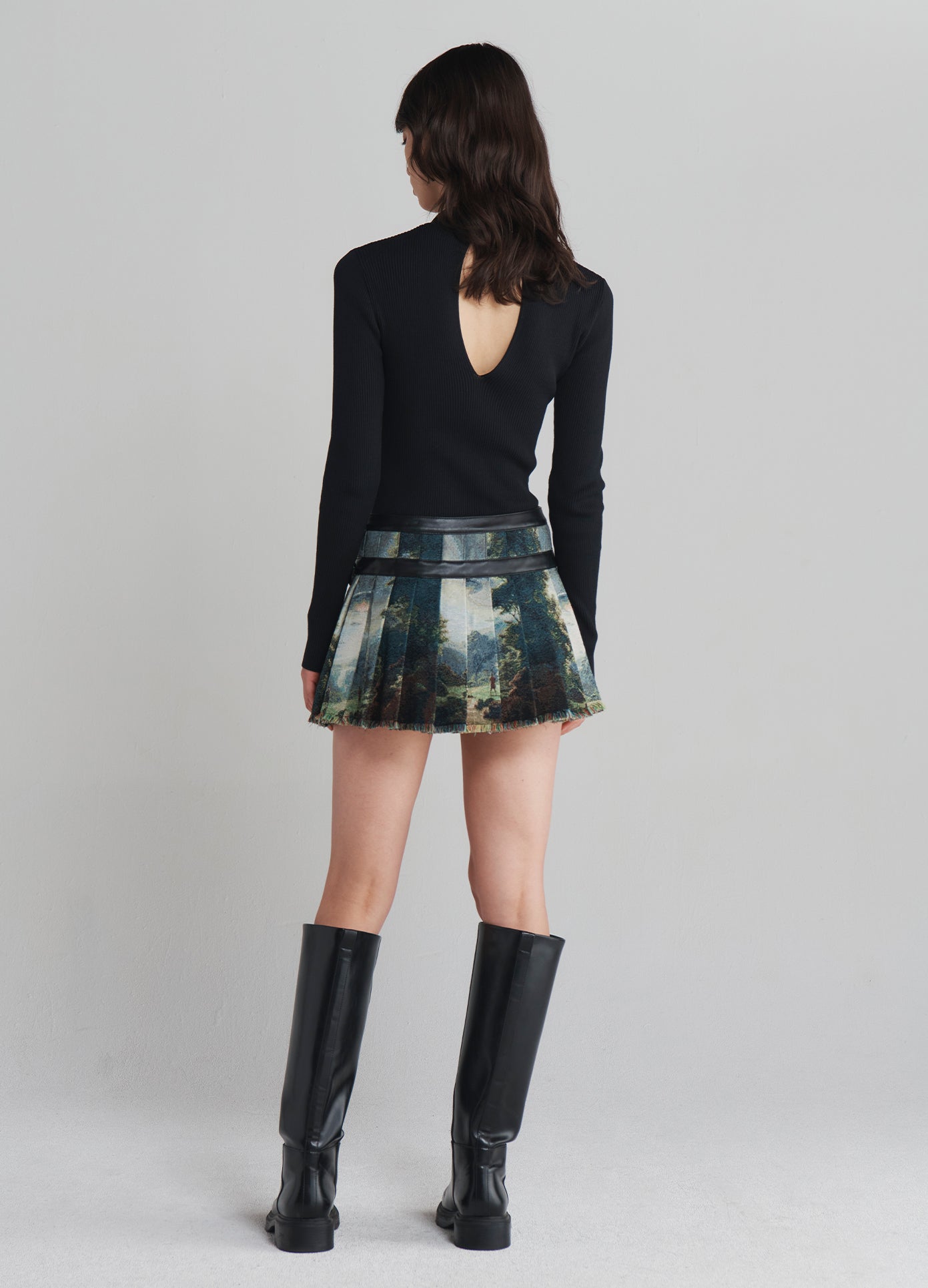 Tapestry Pleated Combo Mini Skirt