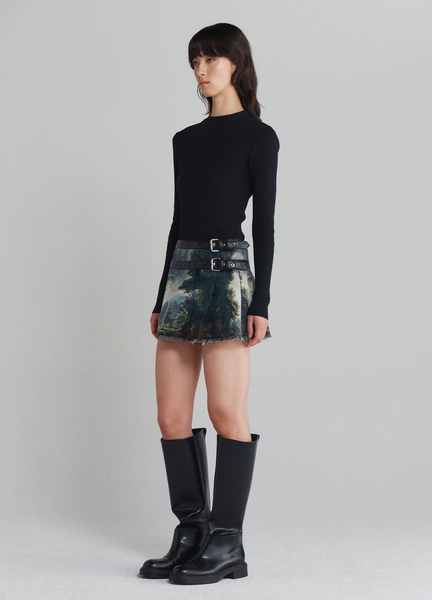 Tapestry Pleated Combo Mini Skirt