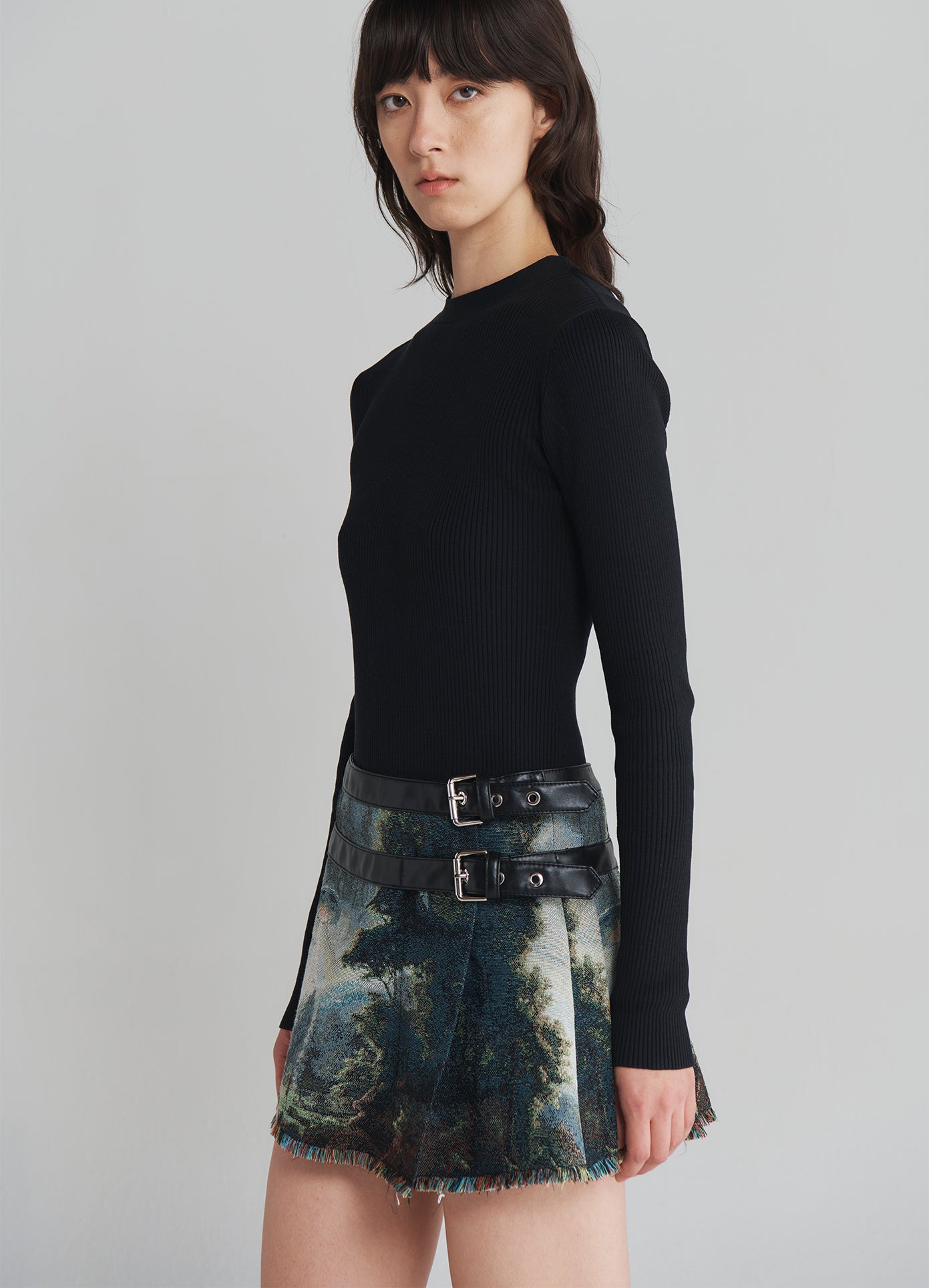 Tapestry Pleated Combo Mini Skirt