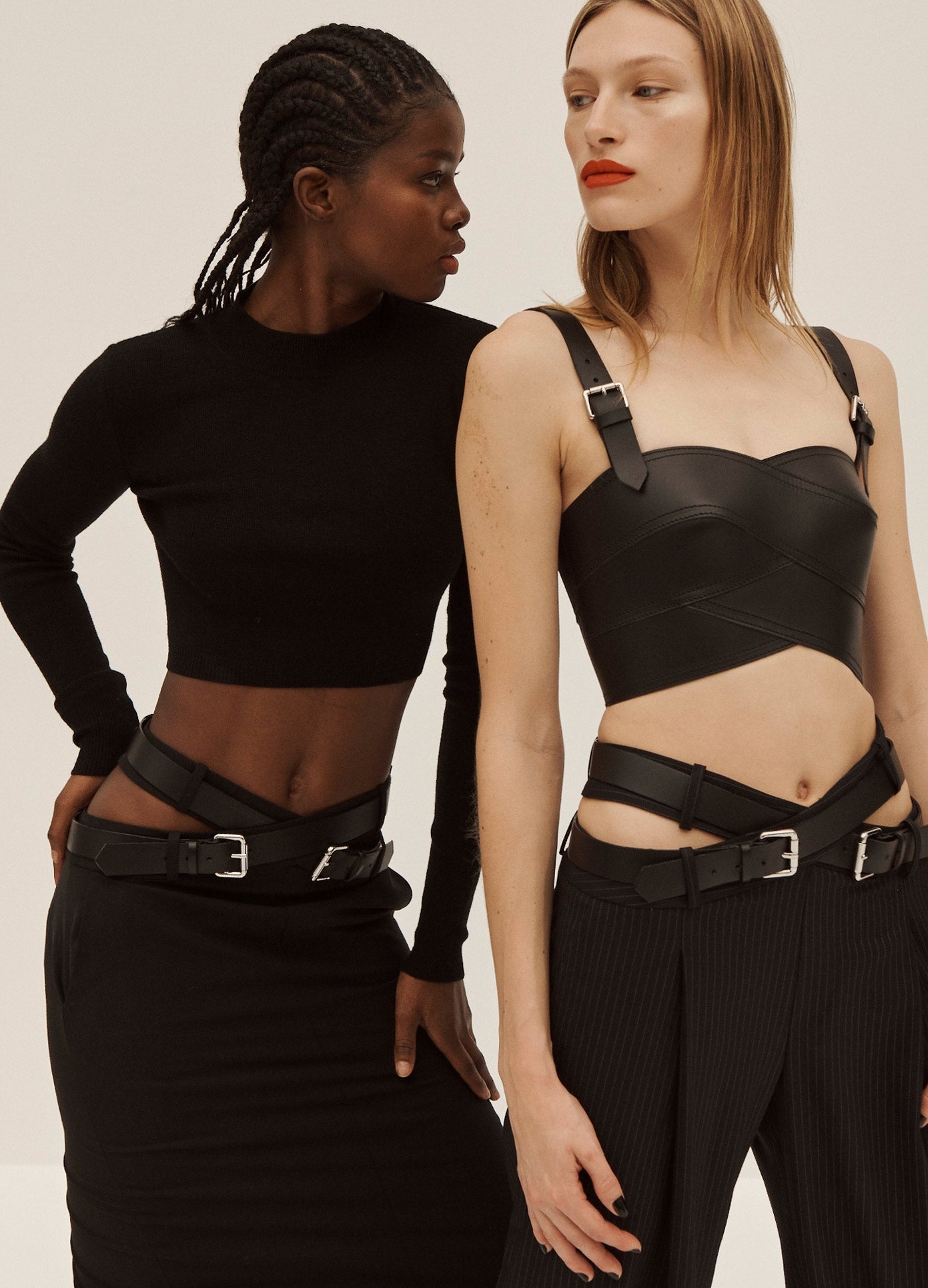 MONSE Belt Bustier in Black on Models Front View