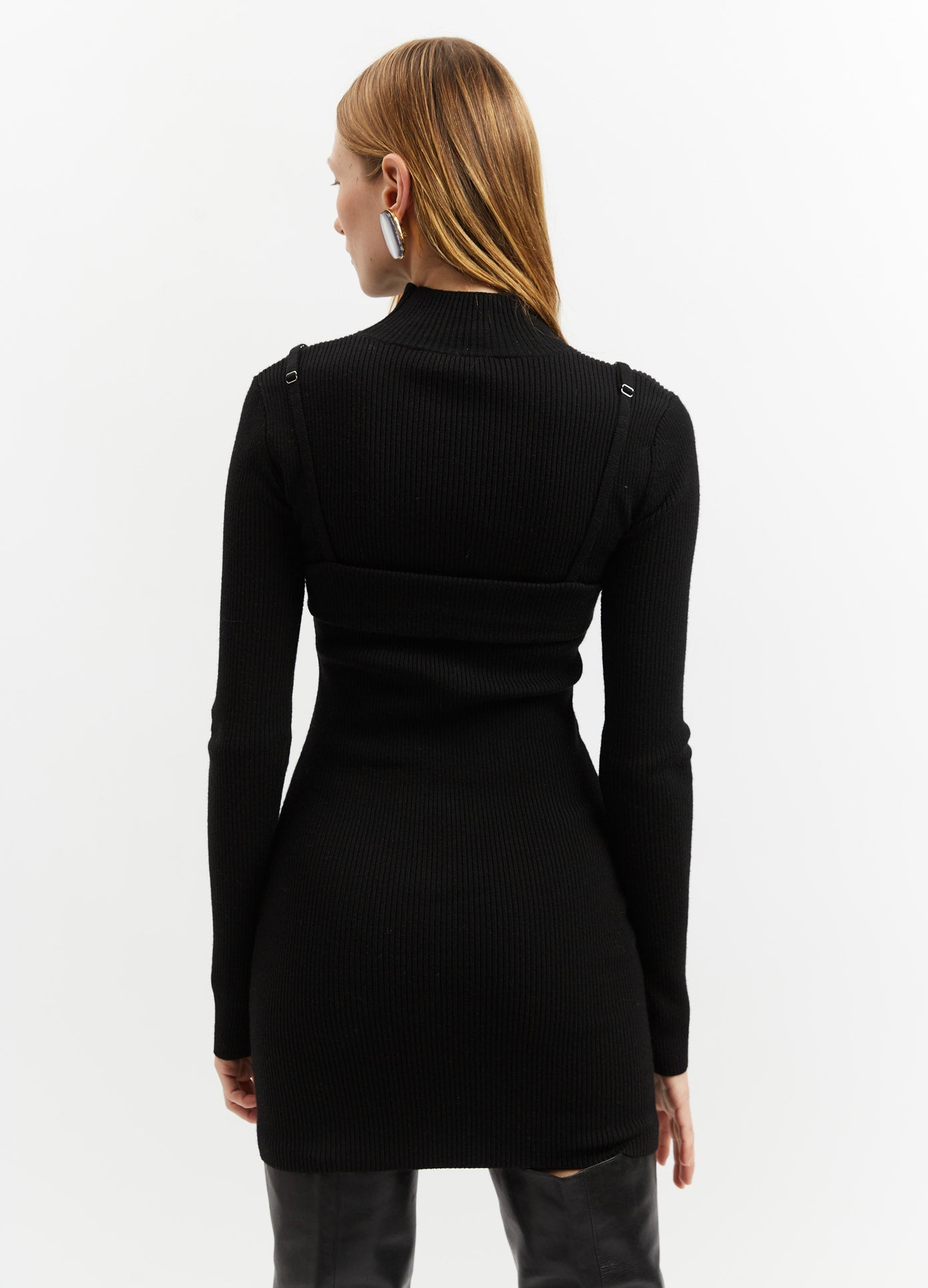 MONSE Bra Short Knit Dress in Black on Model Back View