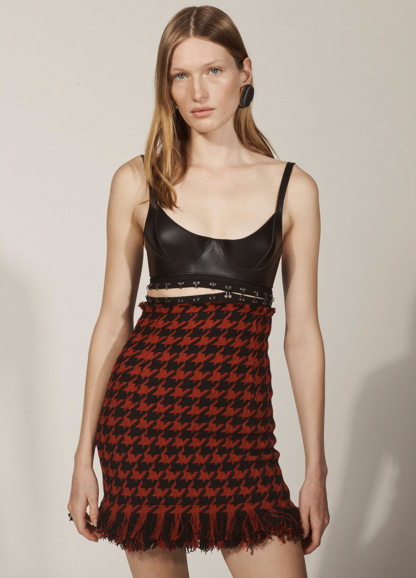 MONSE Bra Tweed Dress in Black and Red on Model Lookbook Front View