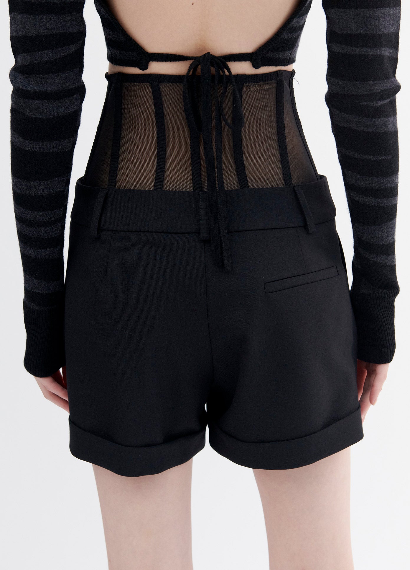 MONSE Bustier Shorts in Black on Model Back Detail View