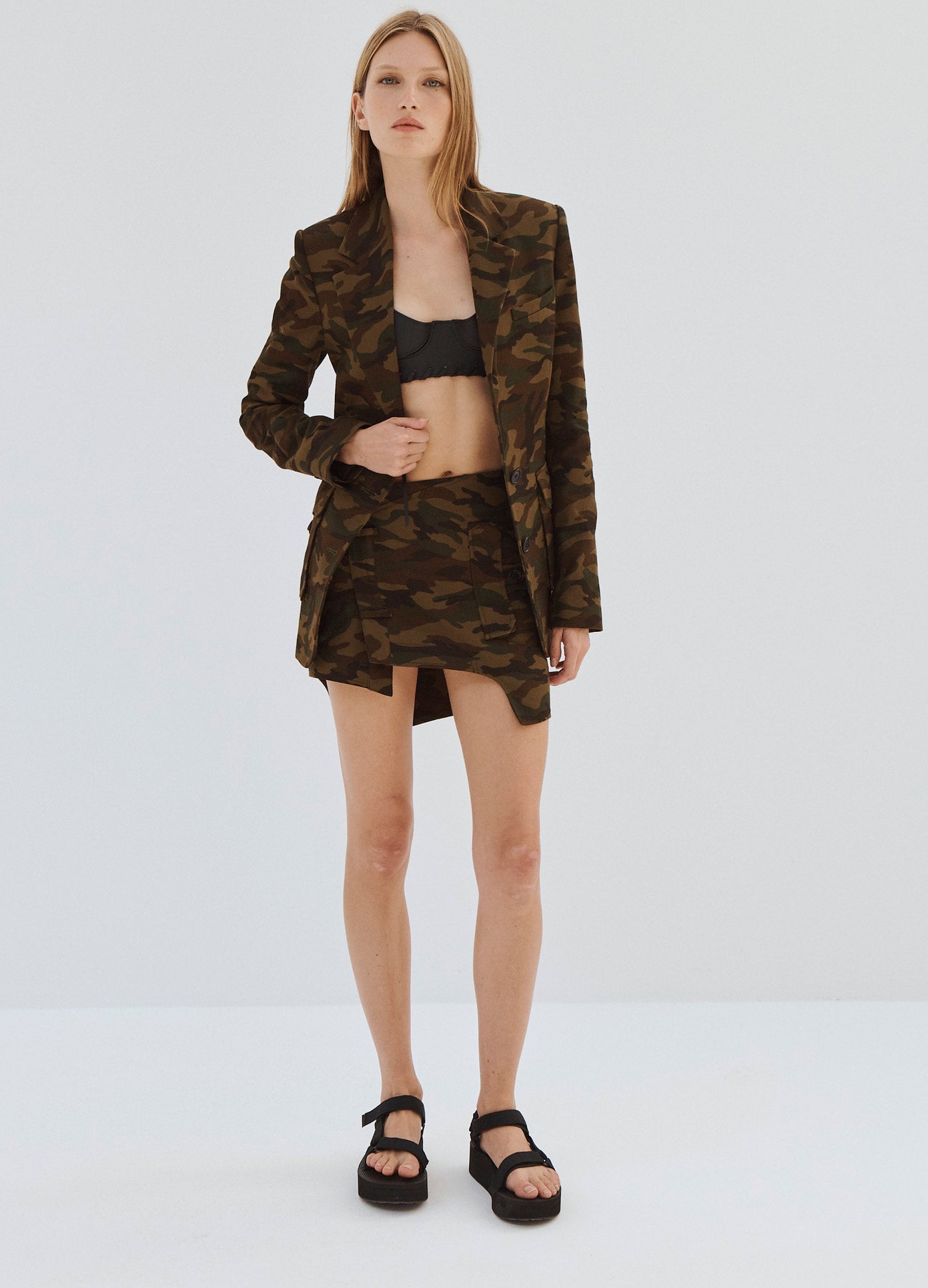 MONSE Camo Back Cut Out Jacket on Model Full Front View