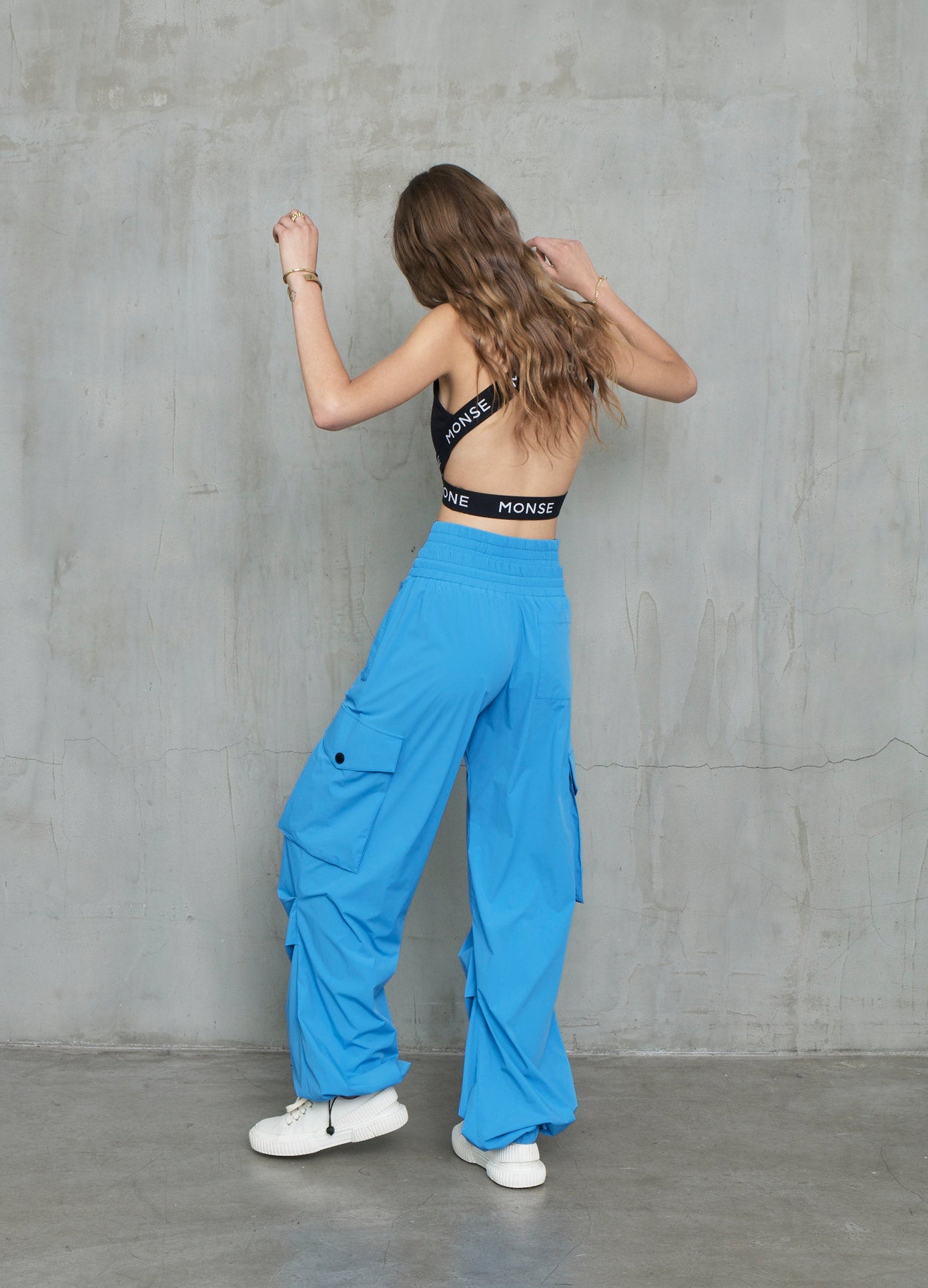 MONSE Cargo Parachute Pant in Azure on Model Back View