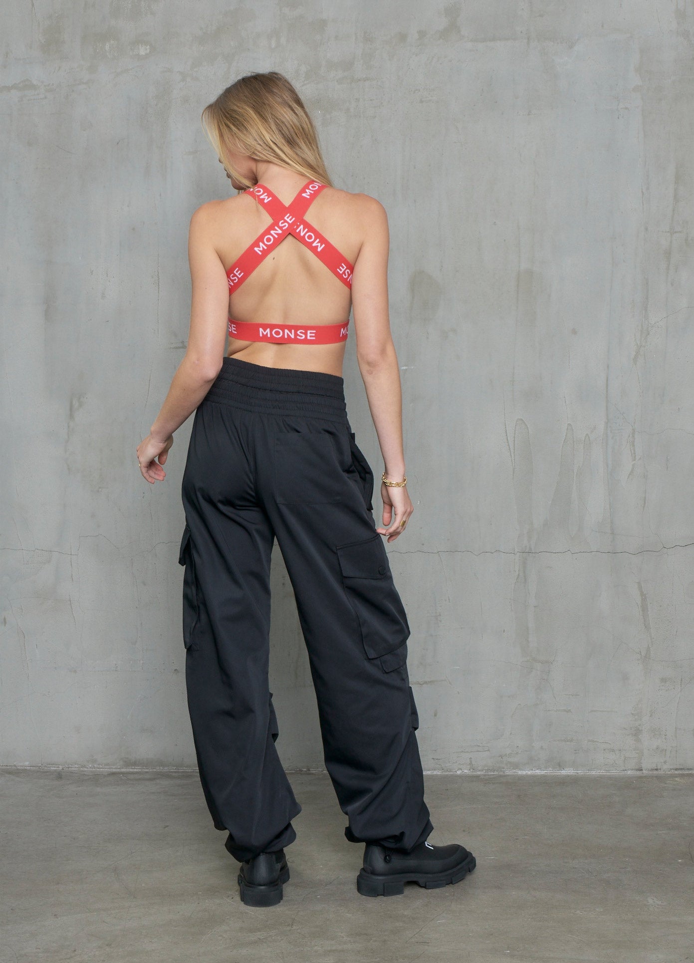 MONSE Cargo Parachute Pant in Black on Model Back View