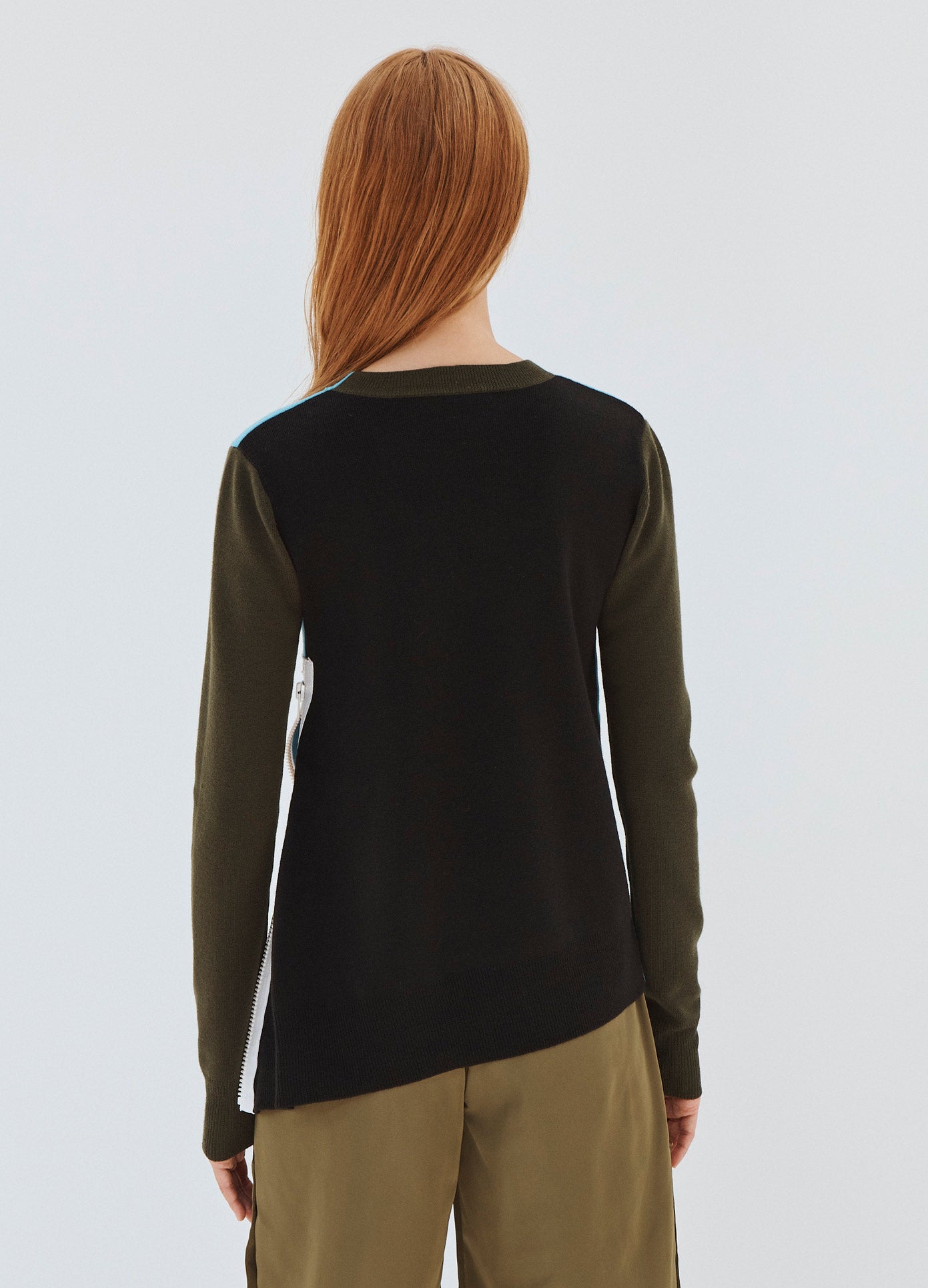 MONSE Colorblock Zip Detail Sweater in Blue on Model Back View