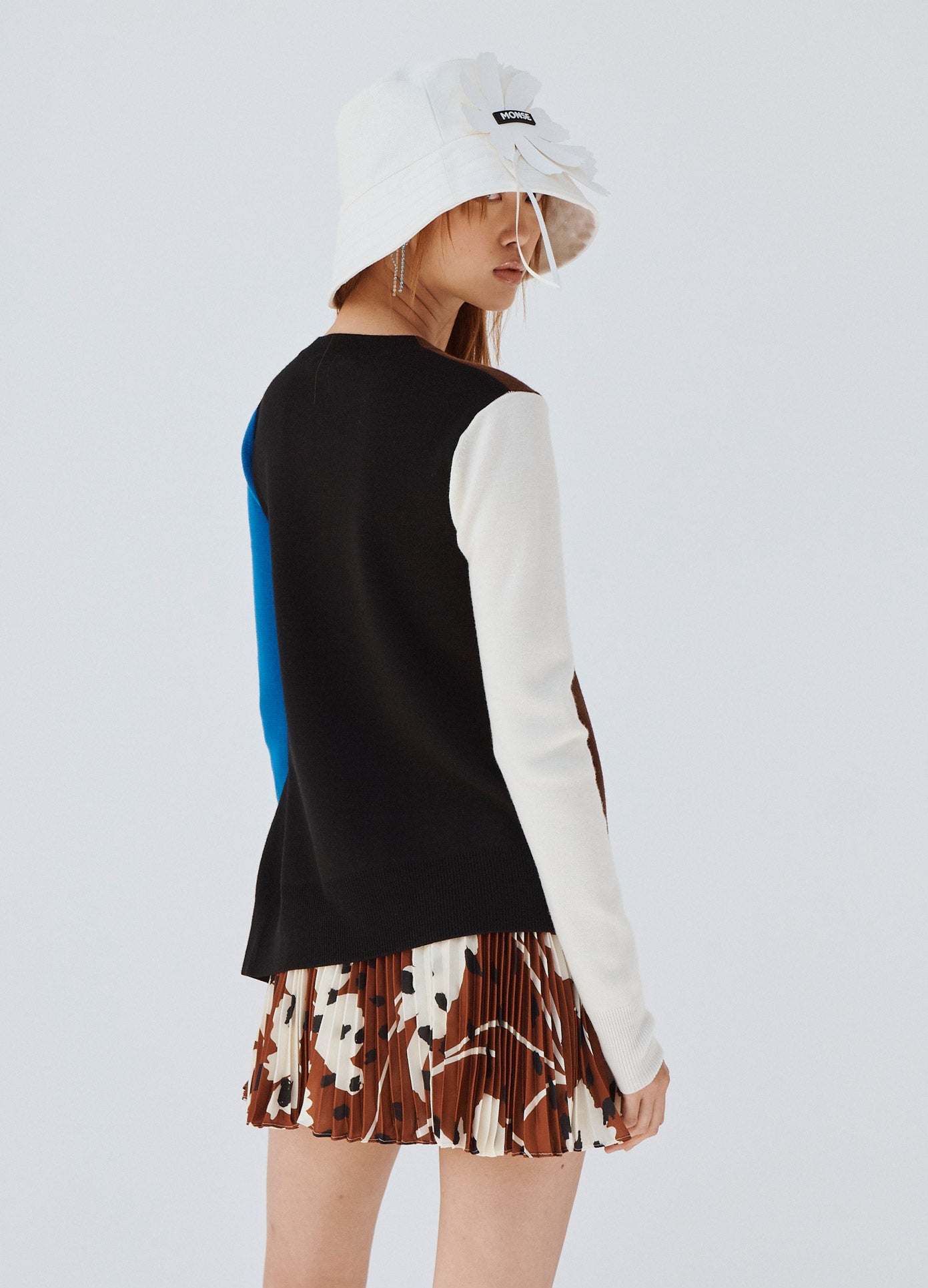 MONSE Colorblock Zip Detail Sweater in Brown on Model Back View