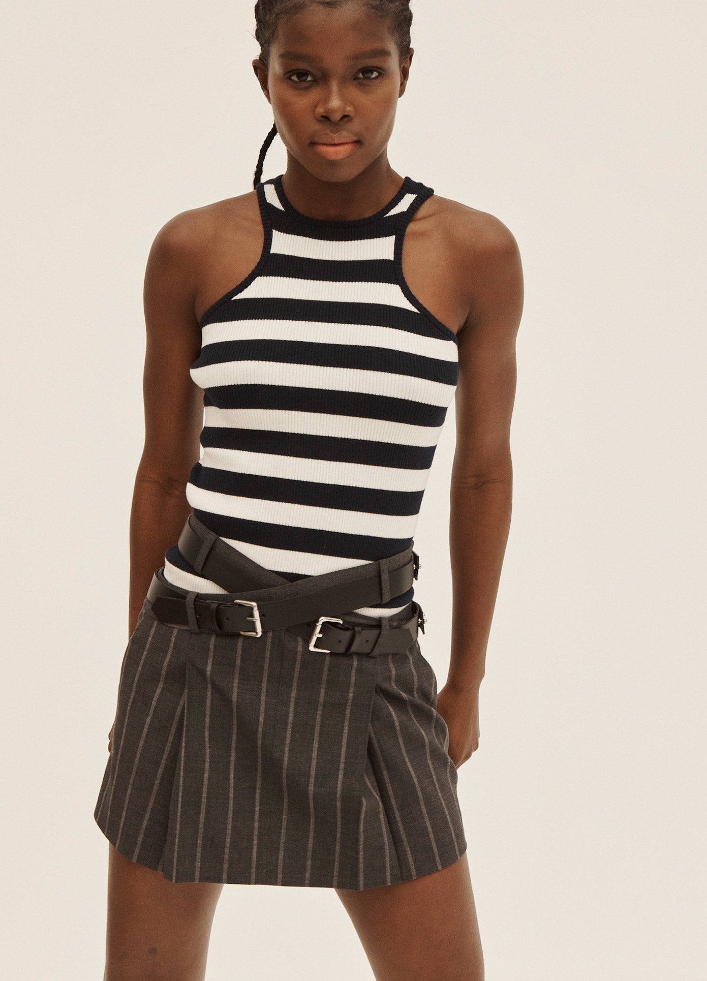 Striped skirt with a tie-around belt - cinnamon | Comma