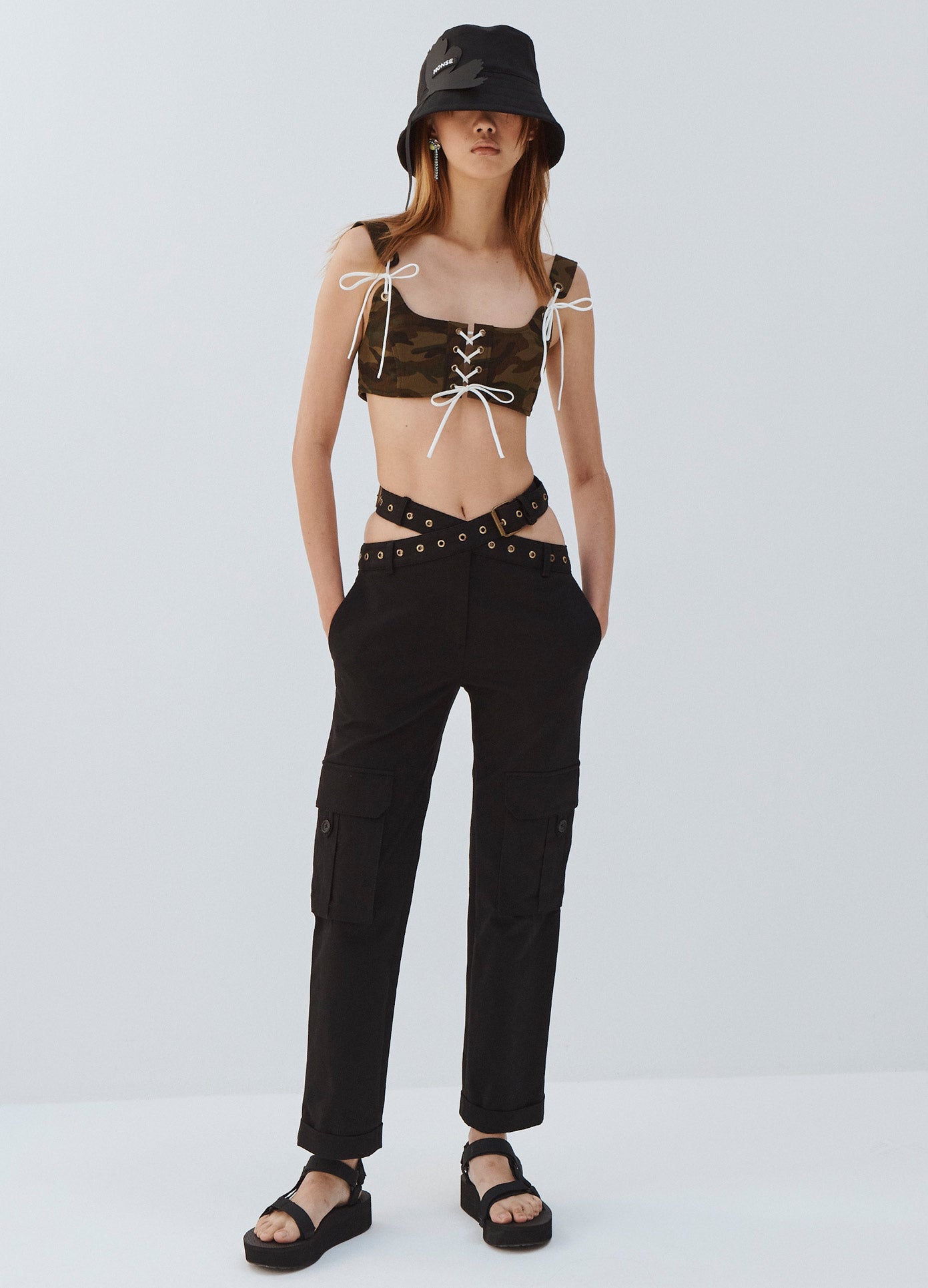 2019 Black High waist Cargo pants women Streetwear Fashion Pocket