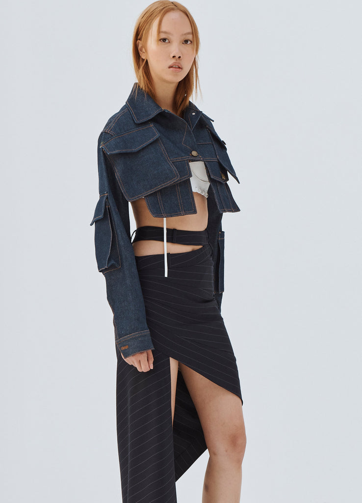 Off-white Off White Cropped Denim Jacket Tulle In Black