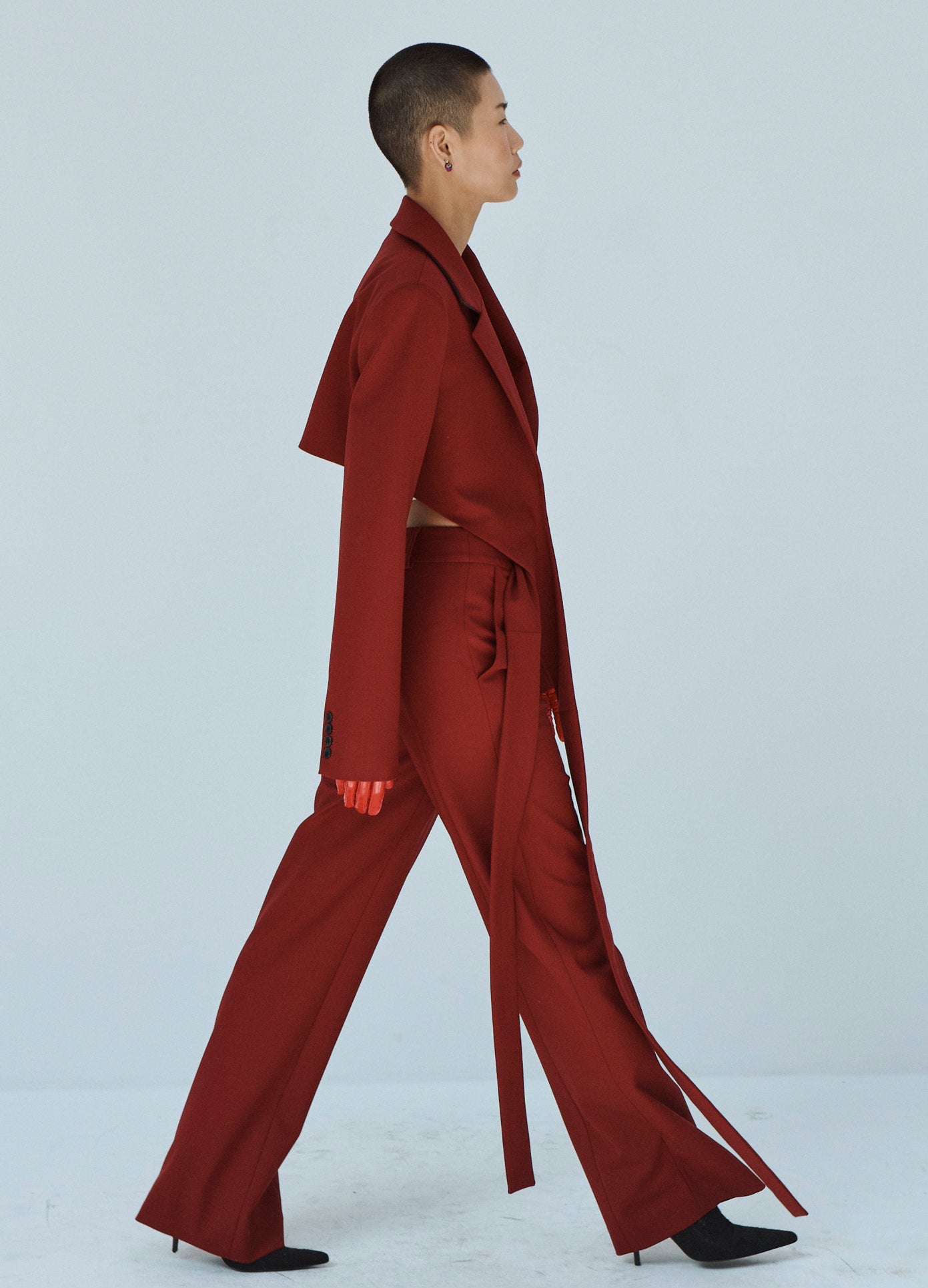 MONSE Cropped Wrap Jacket in Ruby on Model Side View