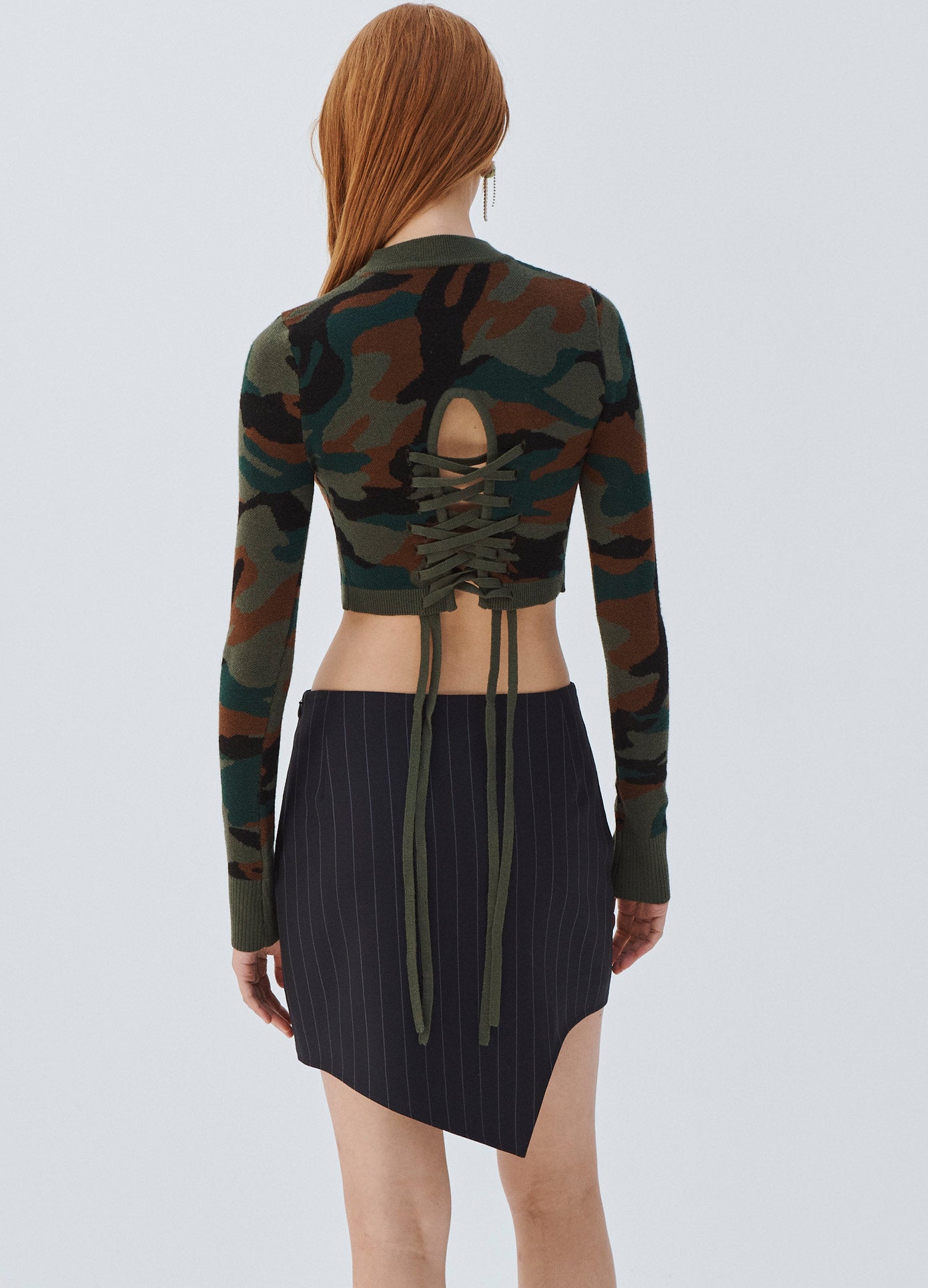 MONSE Deconstructed Trouser Mini Skirt in Midnight on Model Back View