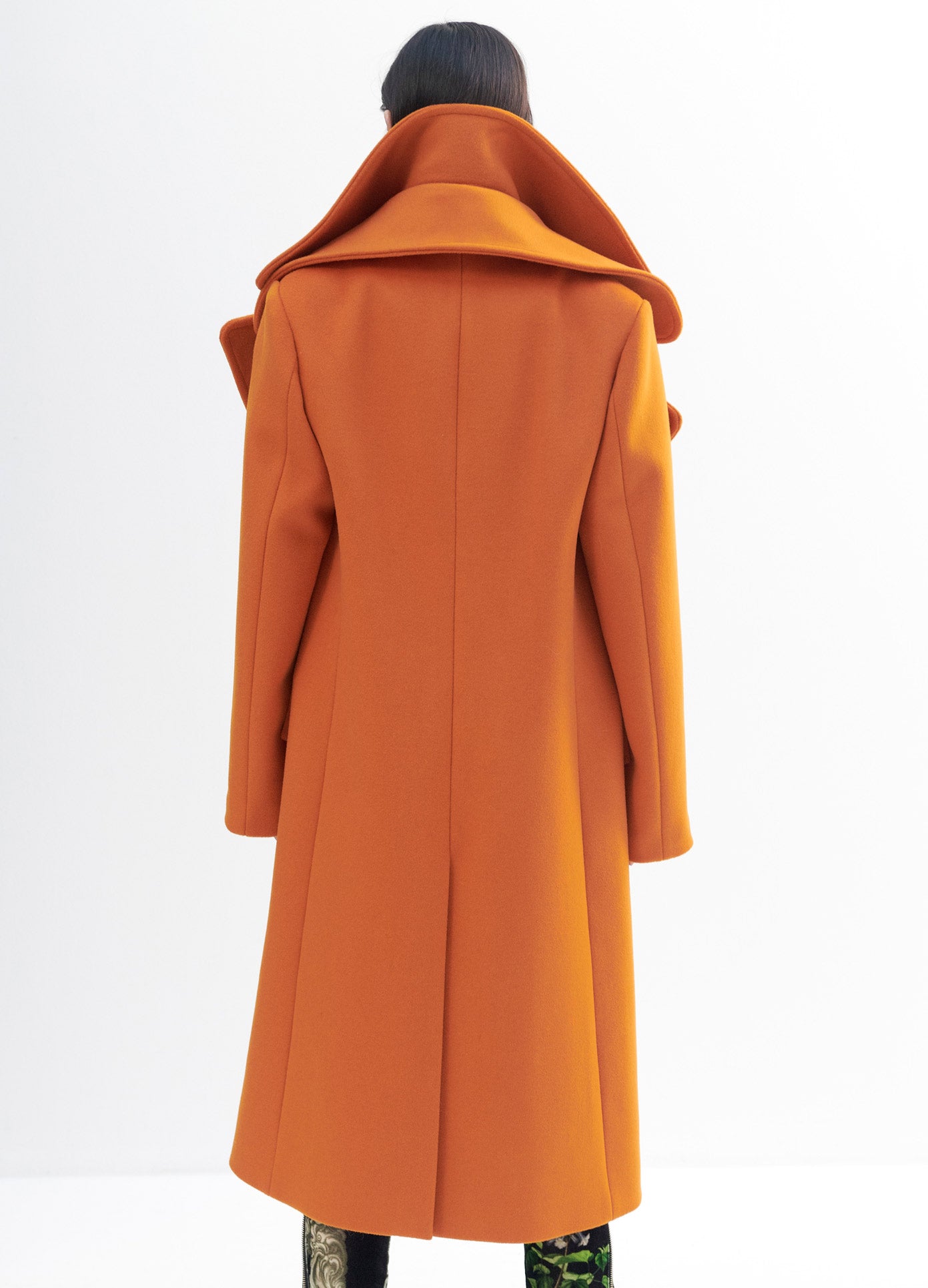 Double Collar Coat in Orange Double Faced Wool